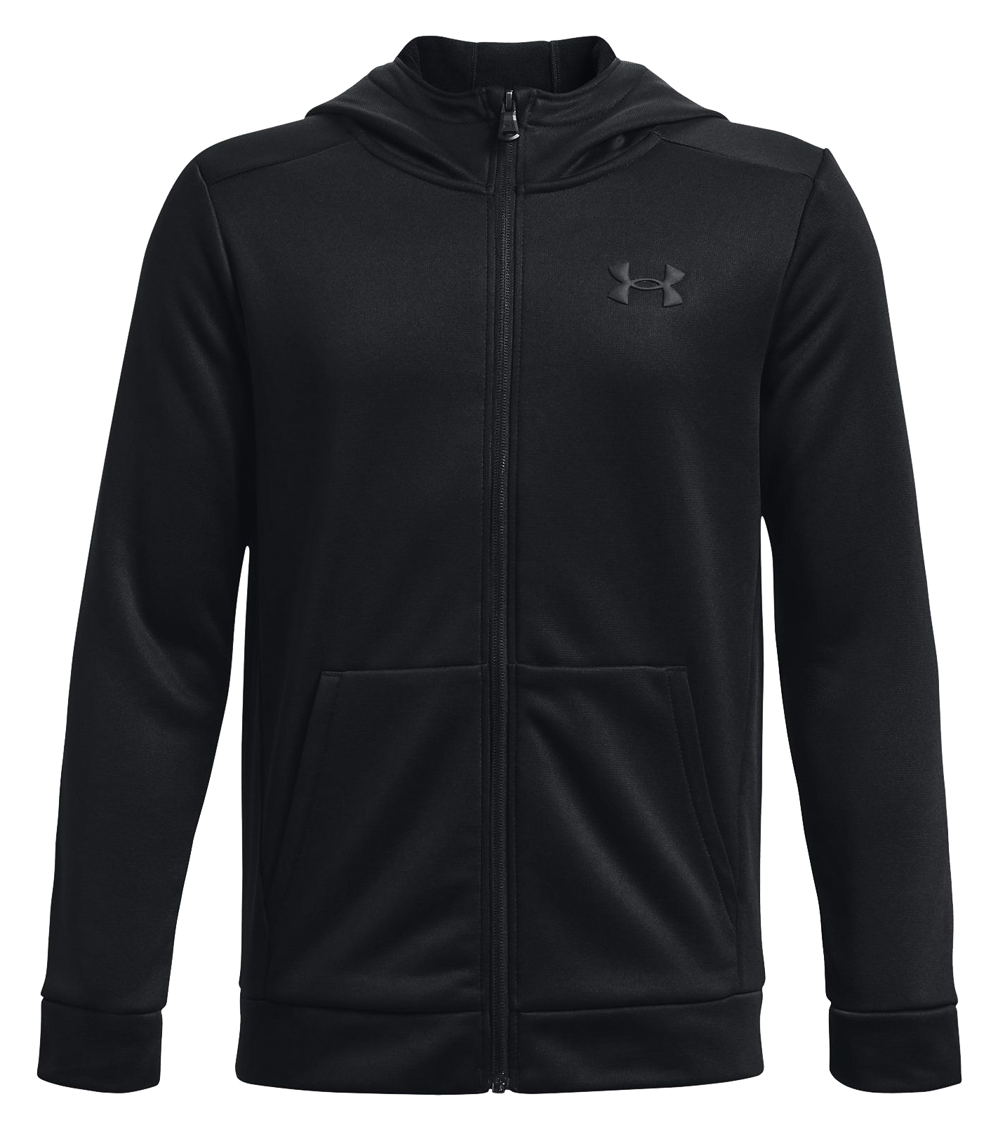 Image of Under Armour Armour Fleece Full-Zip Long-Sleeve Hoodie for Kids - Black/Black - XS