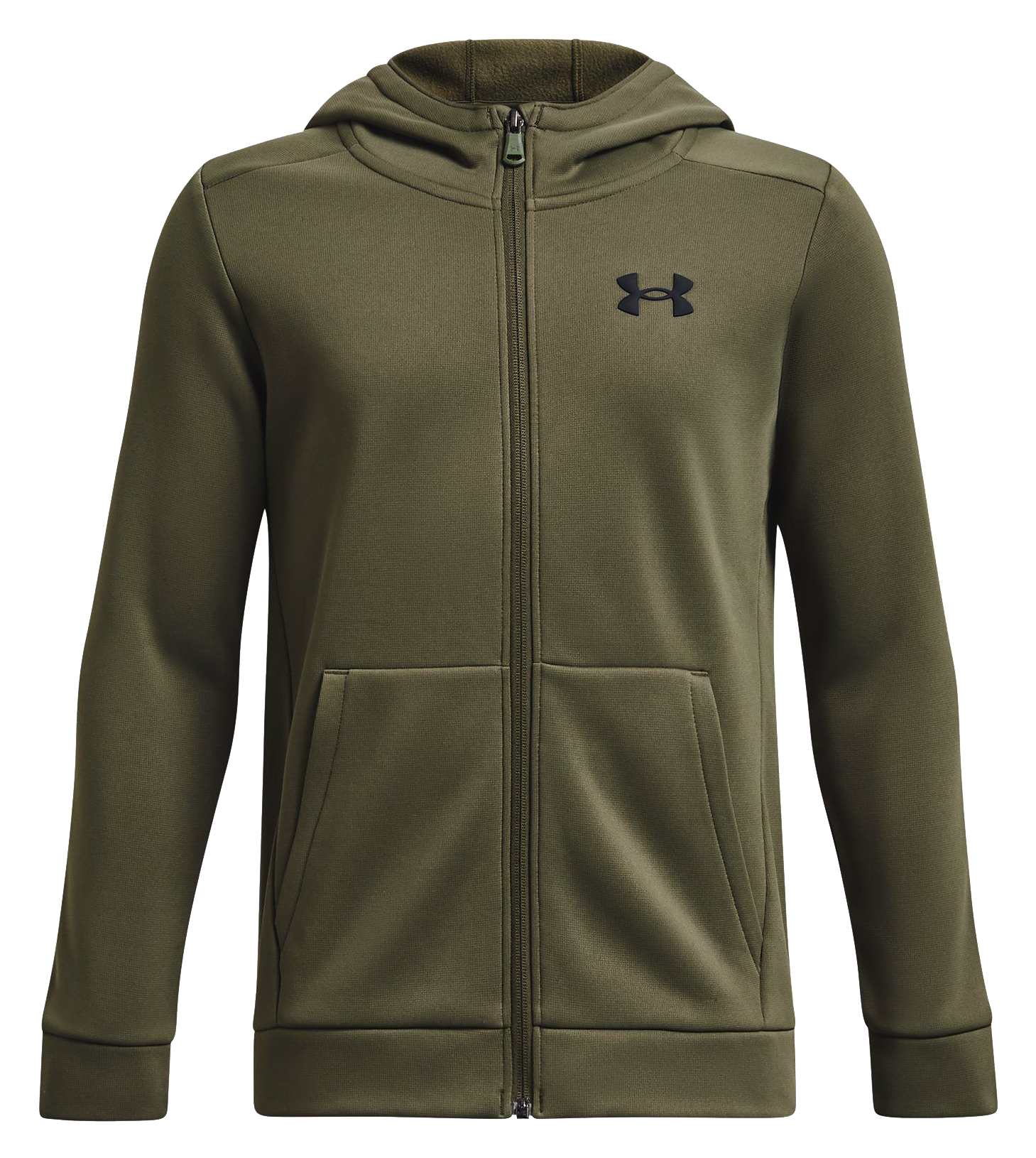 Image of Under Armour Armour Fleece Full-Zip Long-Sleeve Hoodie for Kids - Marine OD Green/Black - S