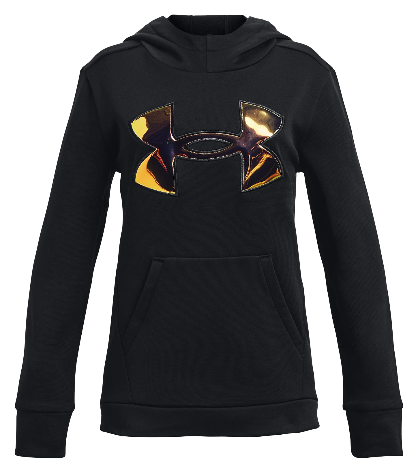 Image of Under Armour Armour Fleece Iridescent Big Logo Long-Sleeve Hoodie for Kids - Black/Iridescent - S