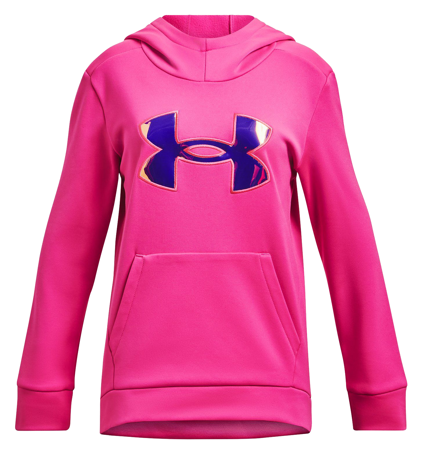 Image of Under Armour Armour Fleece Iridescent Big Logo Long-Sleeve Hoodie for Kids - Rebel Pink/Iridescent - S