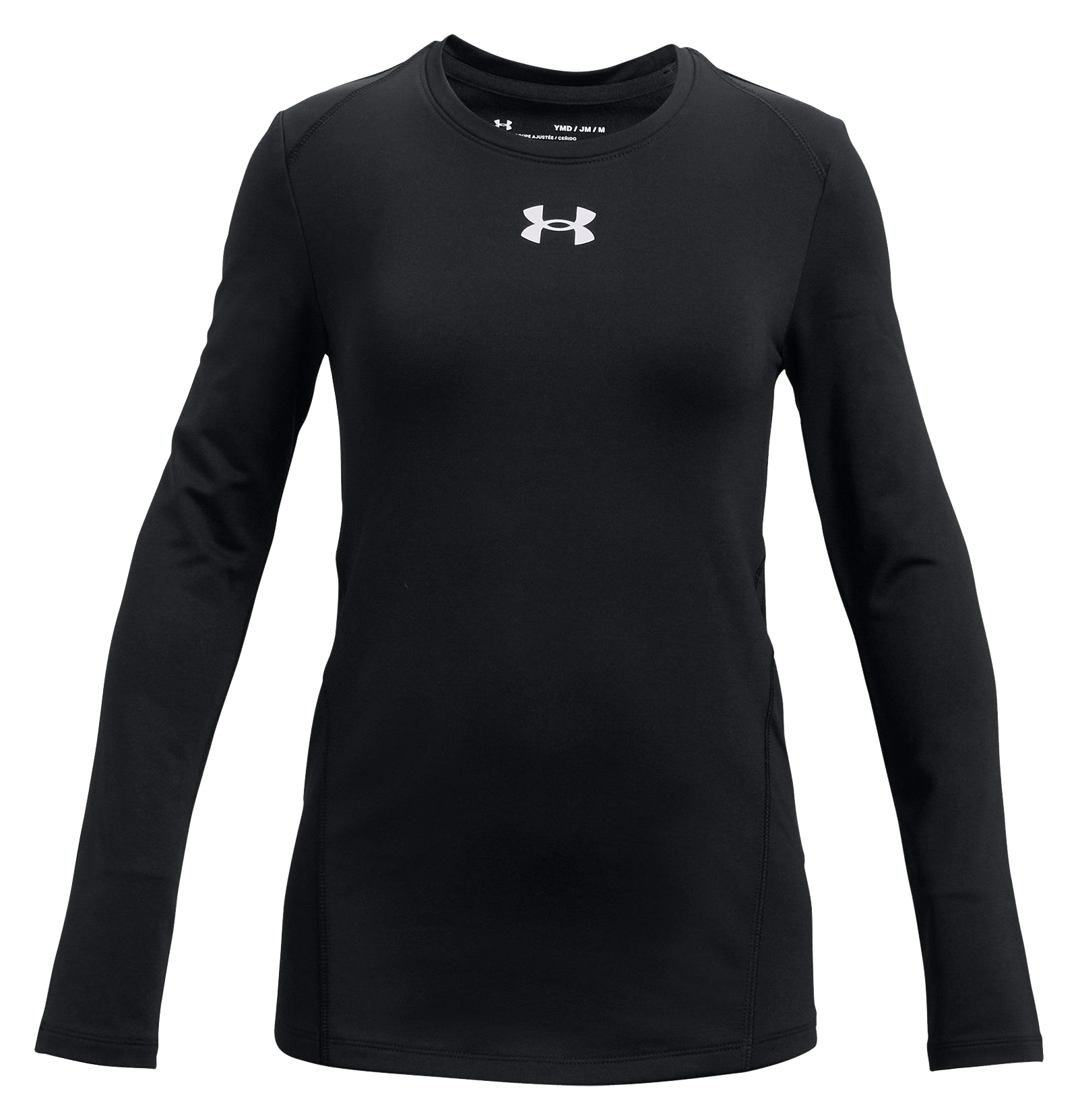 Image of Under Armour ColdGear Crew-Neck Long-Sleeve Shirt for Kids - Black/White - XL