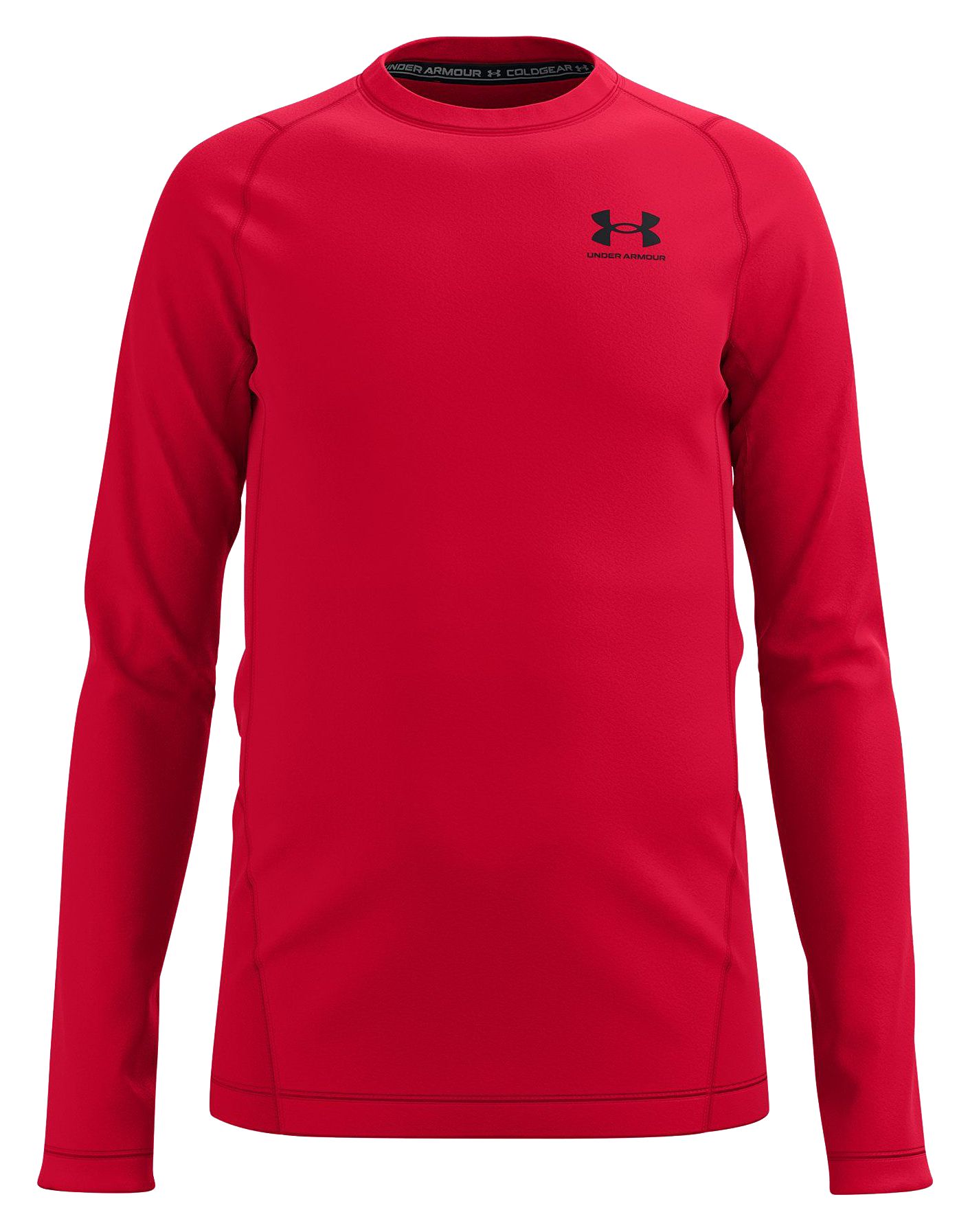 Image of Under Armour ColdGear Crew-Neck Long-Sleeve Base-Layer Shirt for Boys - Red/Black - XS