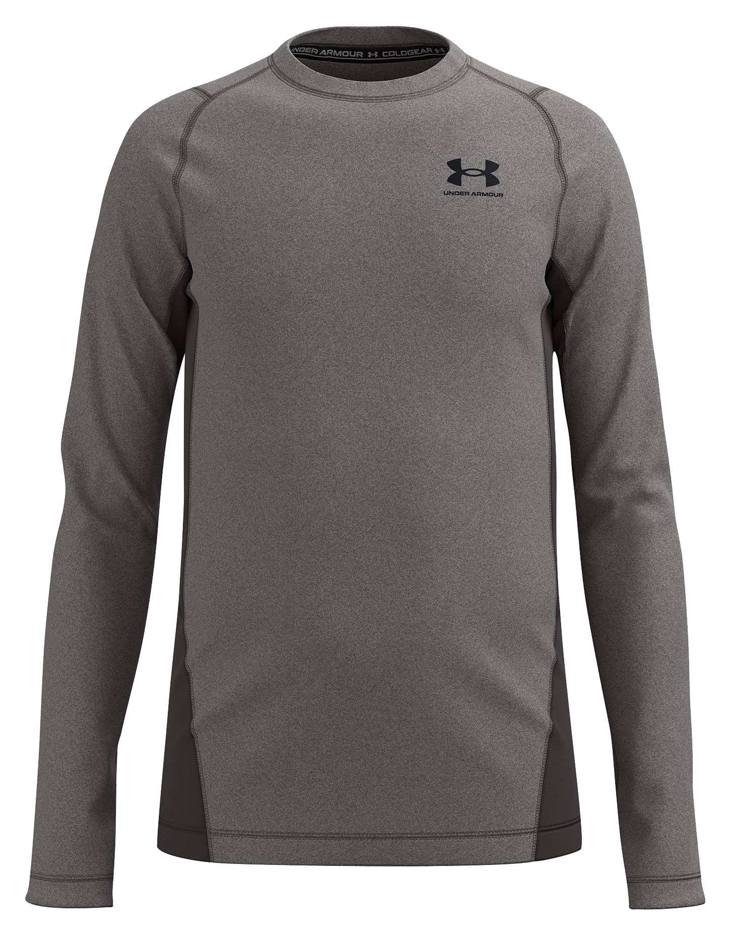 Image of Under Armour ColdGear Crew-Neck Long-Sleeve Base-Layer Shirt for Boys - Charcoal Light Heather/Black - XS