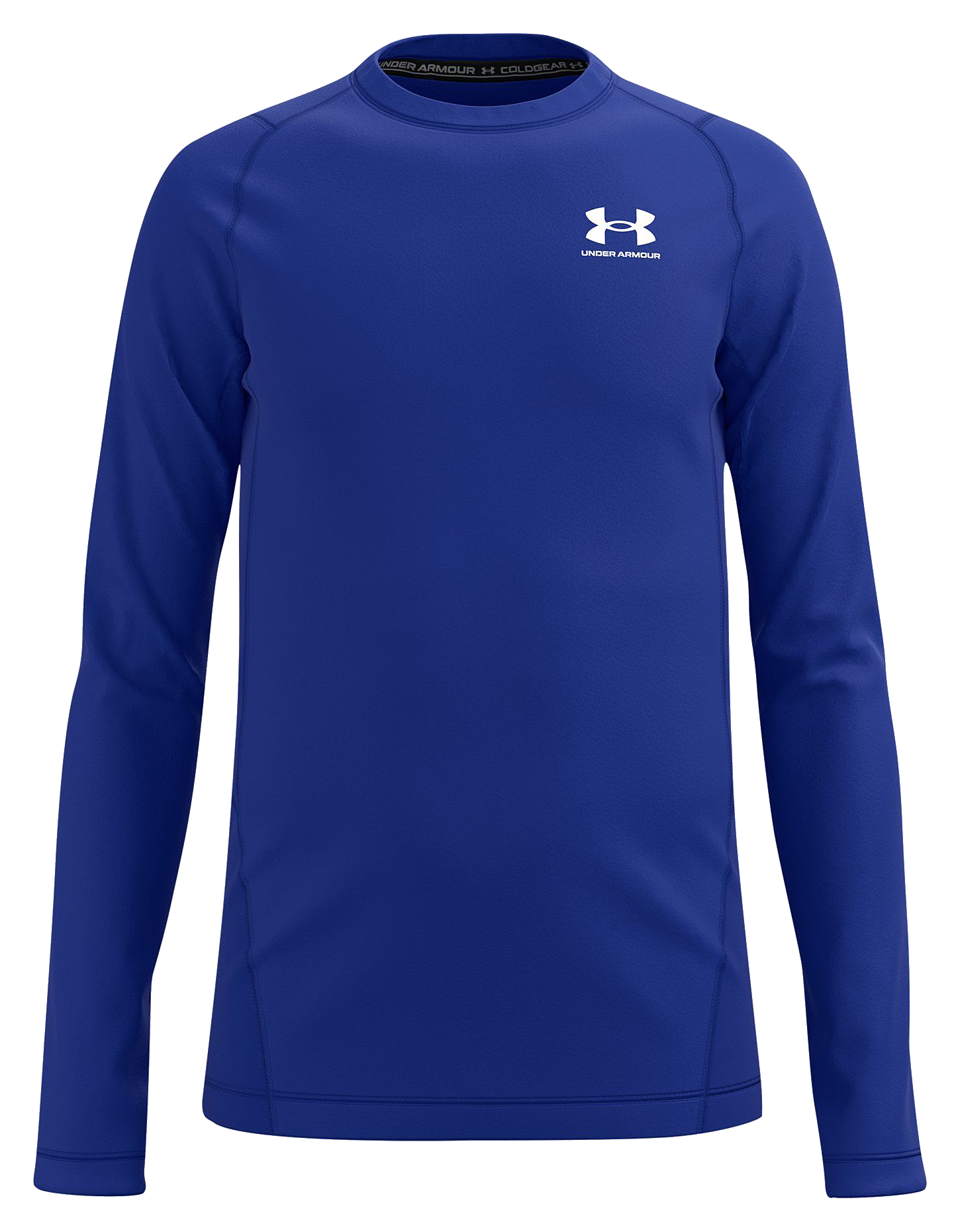 Image of Under Armour ColdGear Crew-Neck Long-Sleeve Base-Layer Shirt for Boys - Royal/White - XS