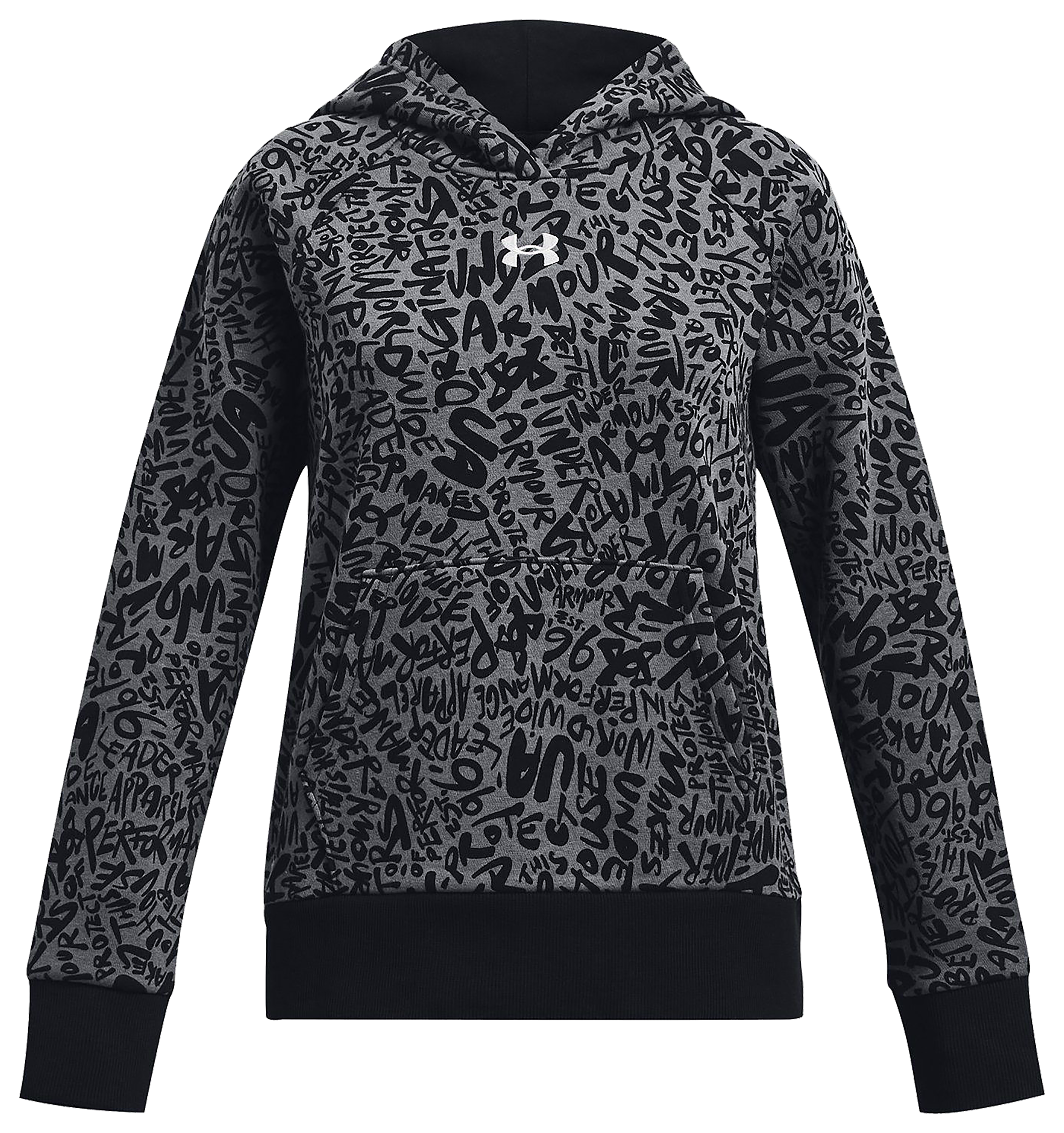 Image of Under Armour Rival Fleece Printed Hoodie Pullover for Kids - Black/White - XS