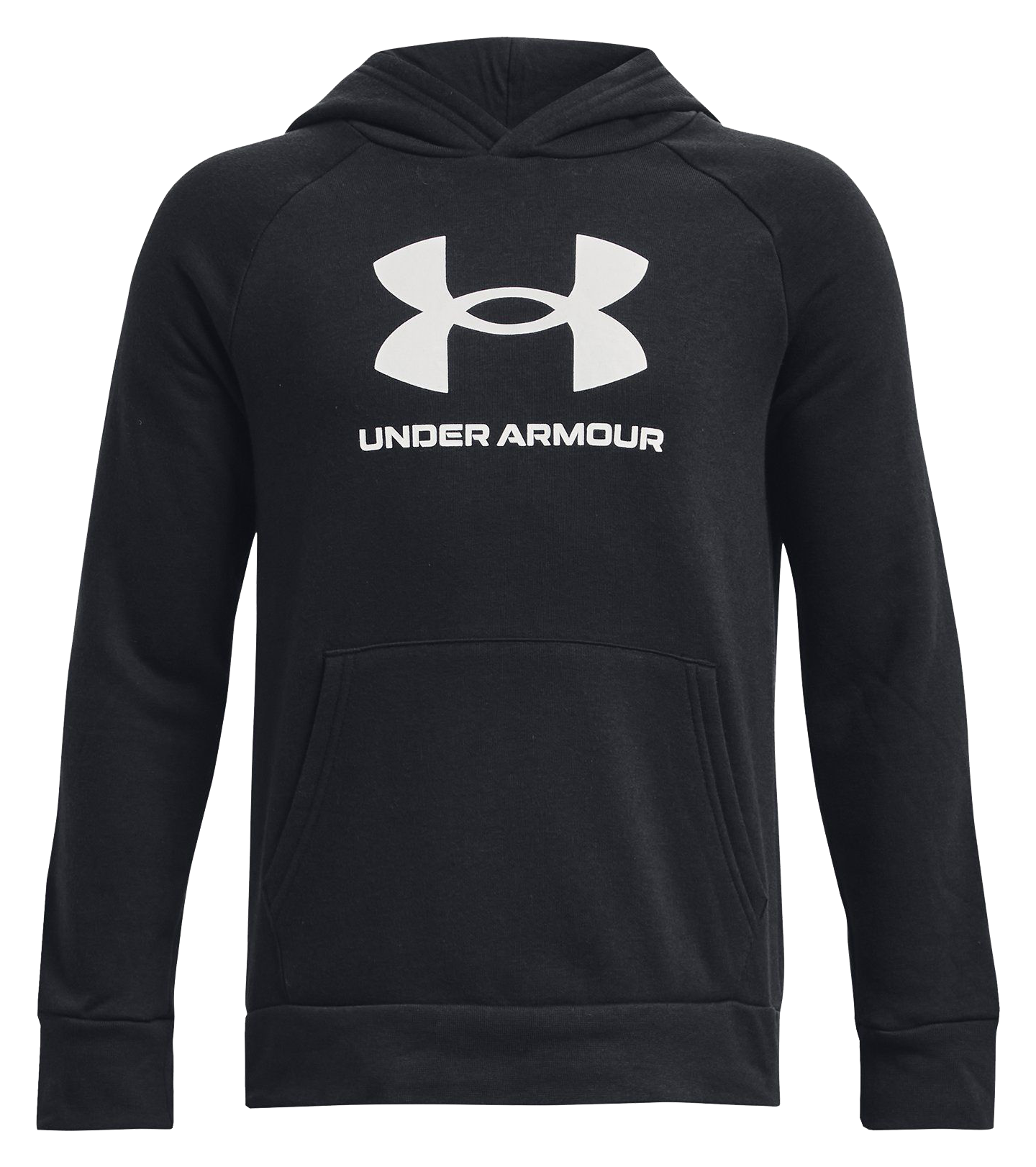 Image of Under Armour Rival Fleece Big Logo Long-Sleeve Hoodie for Kids - Black/White - S