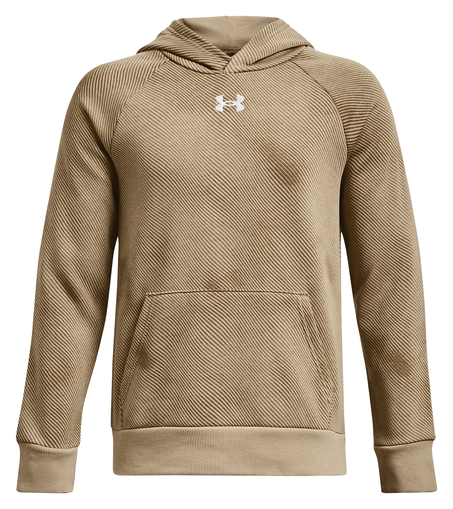 Image of Under Armour Rival Fleece Printed Long-Sleeve Hoodie for Kids - City Khaki/White