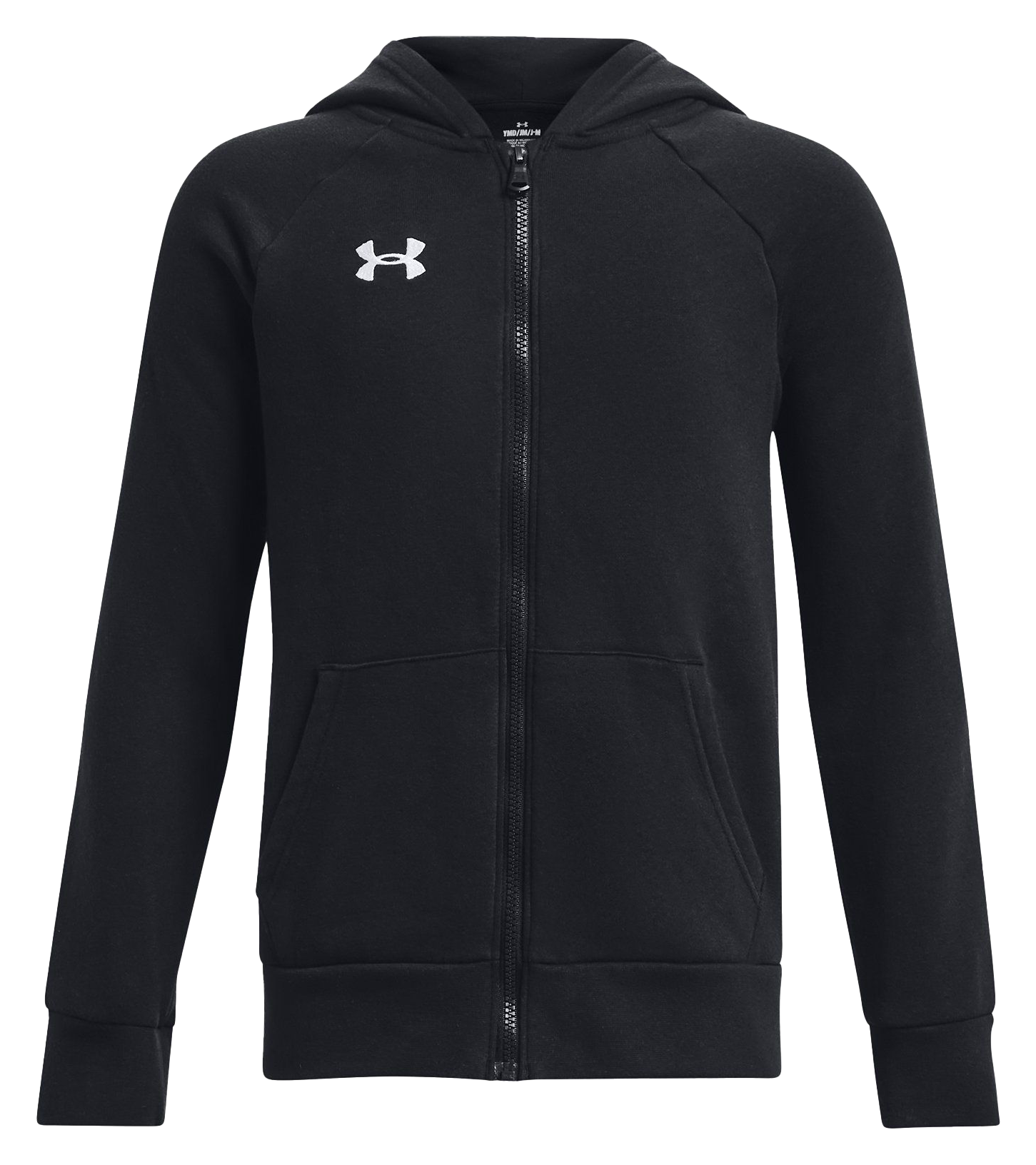 Image of Under Armour Rival Fleece Full-Zip Long-Sleeve Hoodie for Kids - Black/White - XS