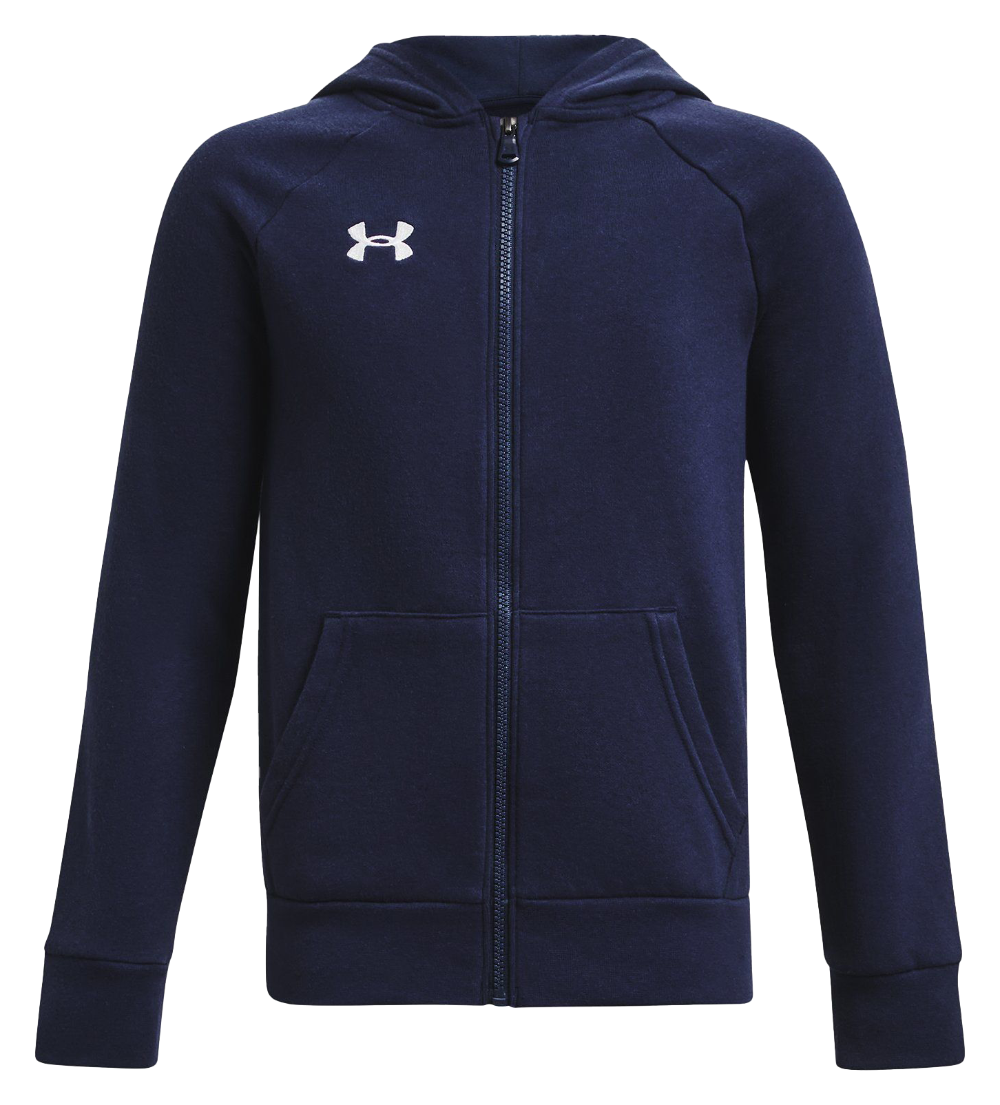 Image of Under Armour Rival Fleece Full-Zip Long-Sleeve Hoodie for Kids - Midnight Navy/White - XS