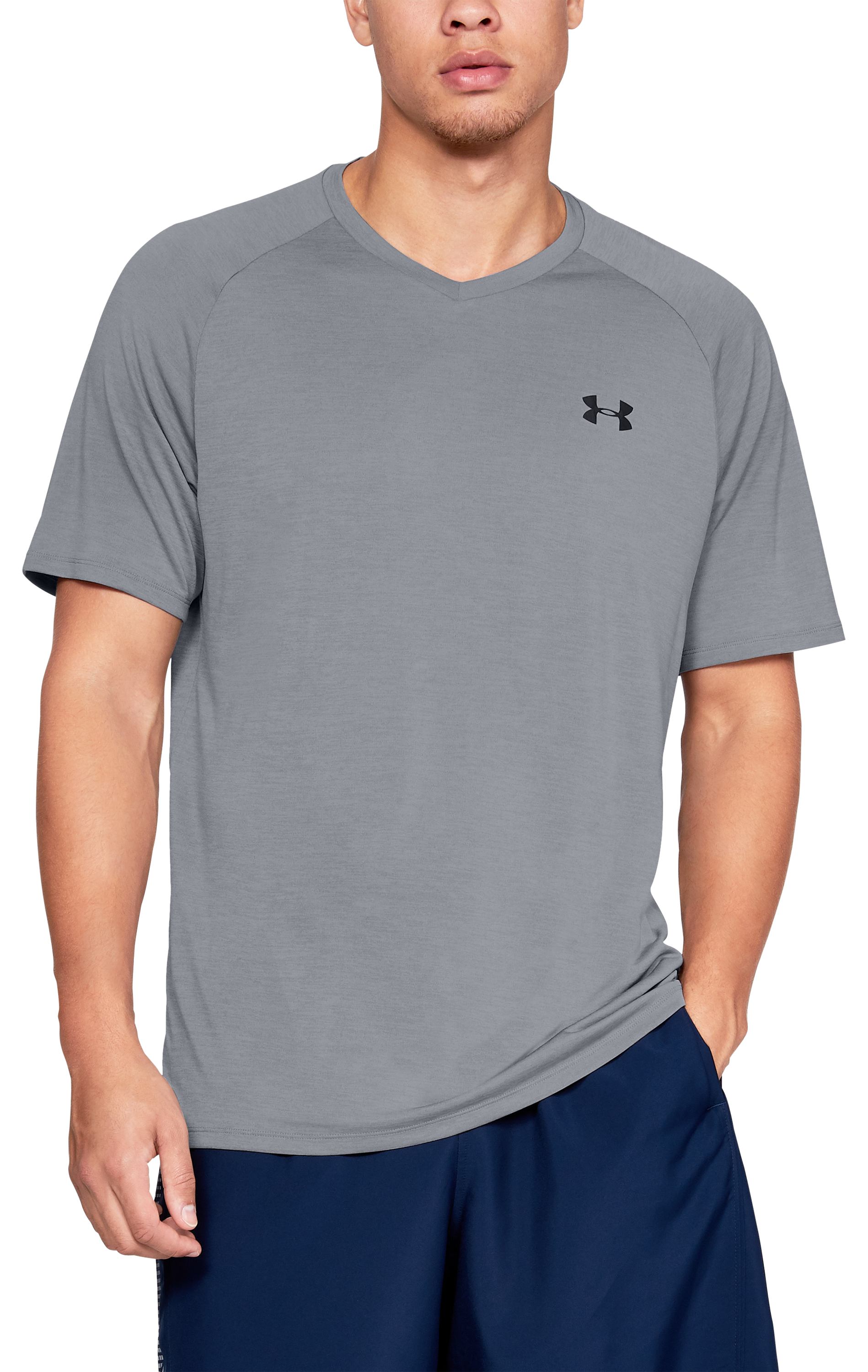 Image of Under Armour Tech V-Neck Short-Sleeve Shirt for Men - Steel/Black - 4XLT