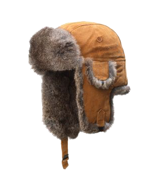 Image of Crown Cap Split Suede Aviator Hat with Rabbit Trim - Tobacco/Natural - S