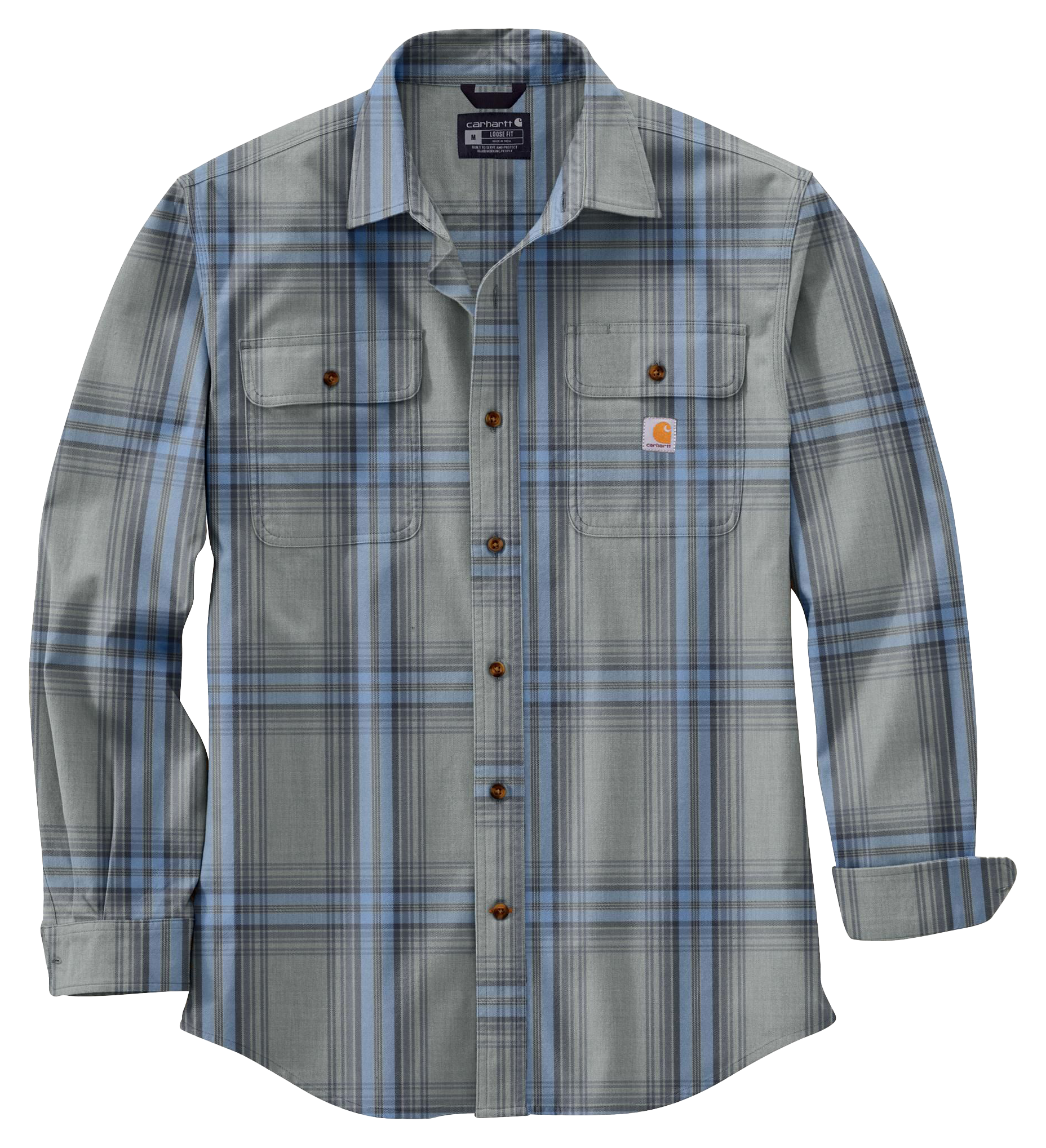 Carhartt Loose-Fit Heavyweight Flannel Plaid Long-Sleeve Button-Down Shirt for Men - Asphalt - 3XLT