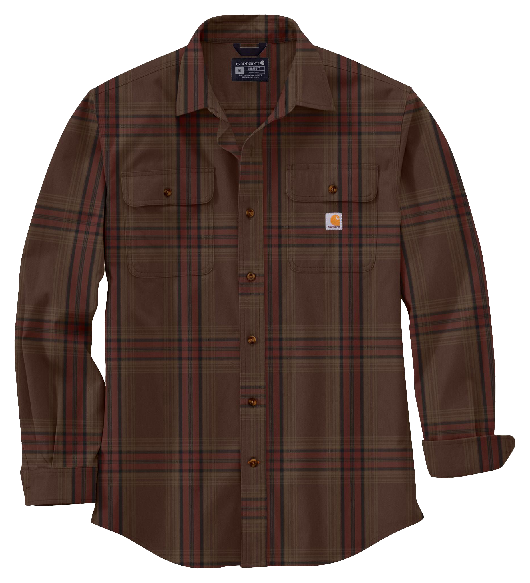 Carhartt Loose-Fit Heavyweight Flannel Plaid Long-Sleeve Button-Down Shirt for Men - Chestnut - 3XLT
