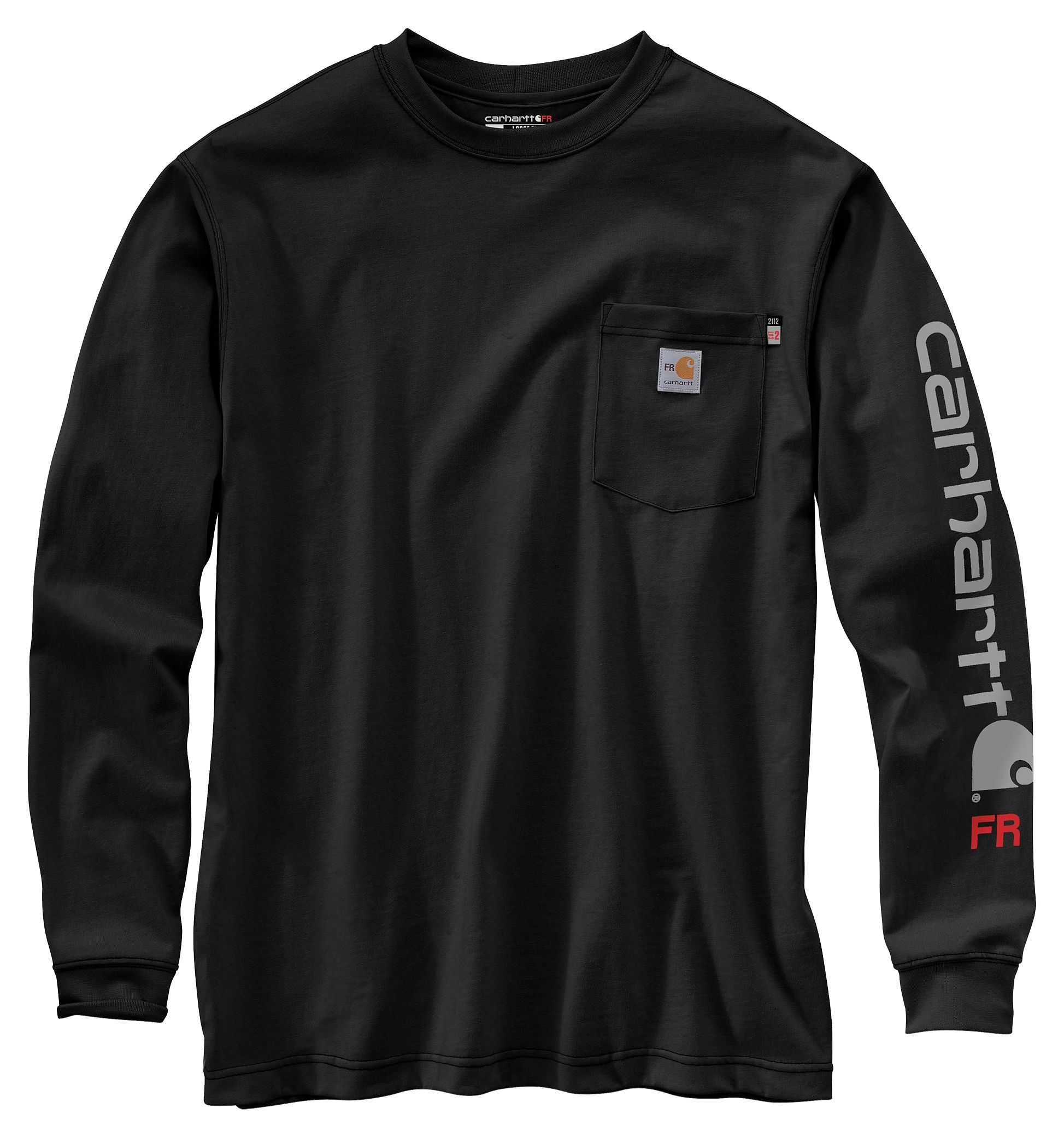 Image of Carhartt Force Flame-Resistant Loose-Fit Lightweight Logo Graphic Long-Sleeve T-Shirt for Men - Black - 2XL
