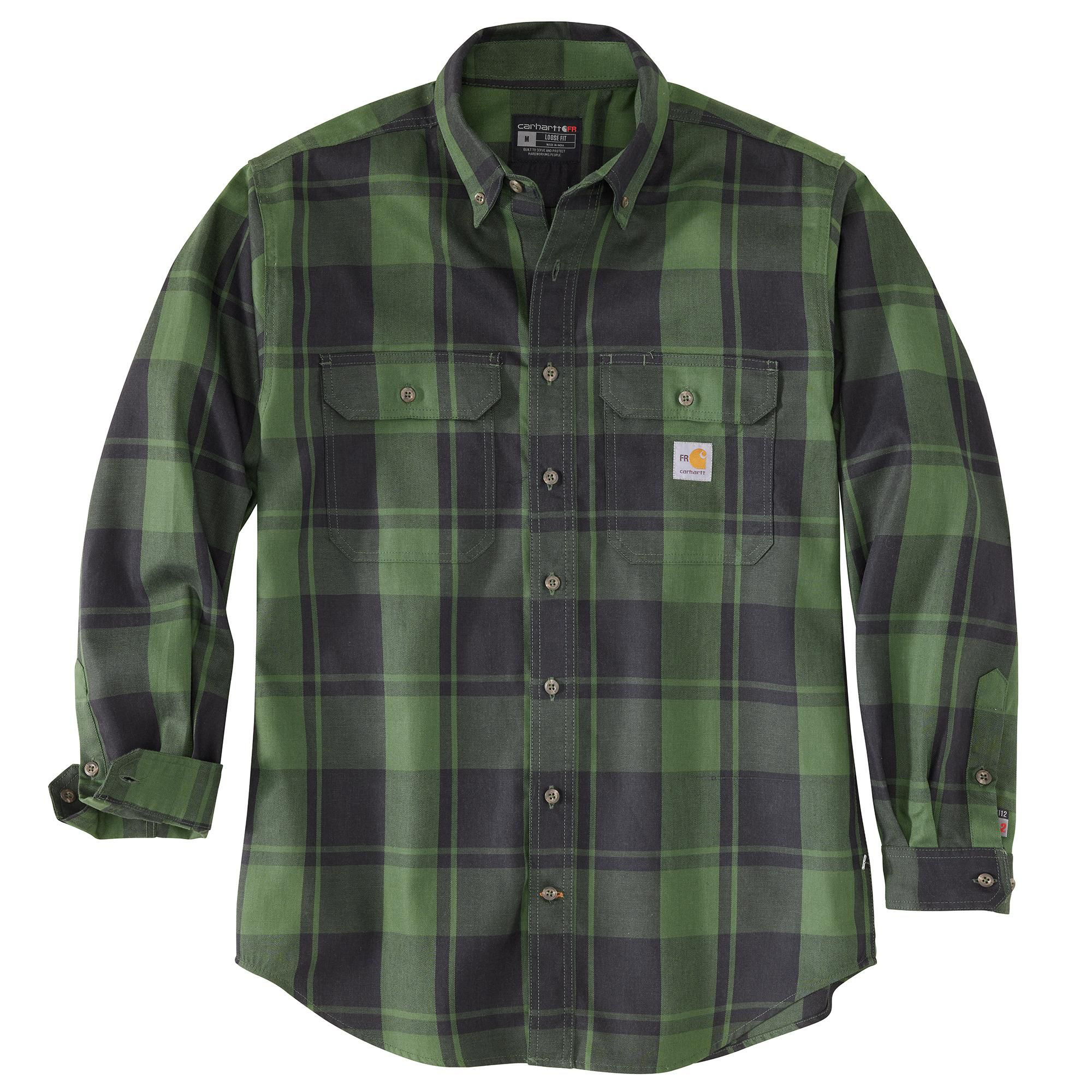 Carhartt Flame-Resistant Force Rugged Flex Loose-Fit Twill Long-Sleeve Shirt for Men - Chive - L