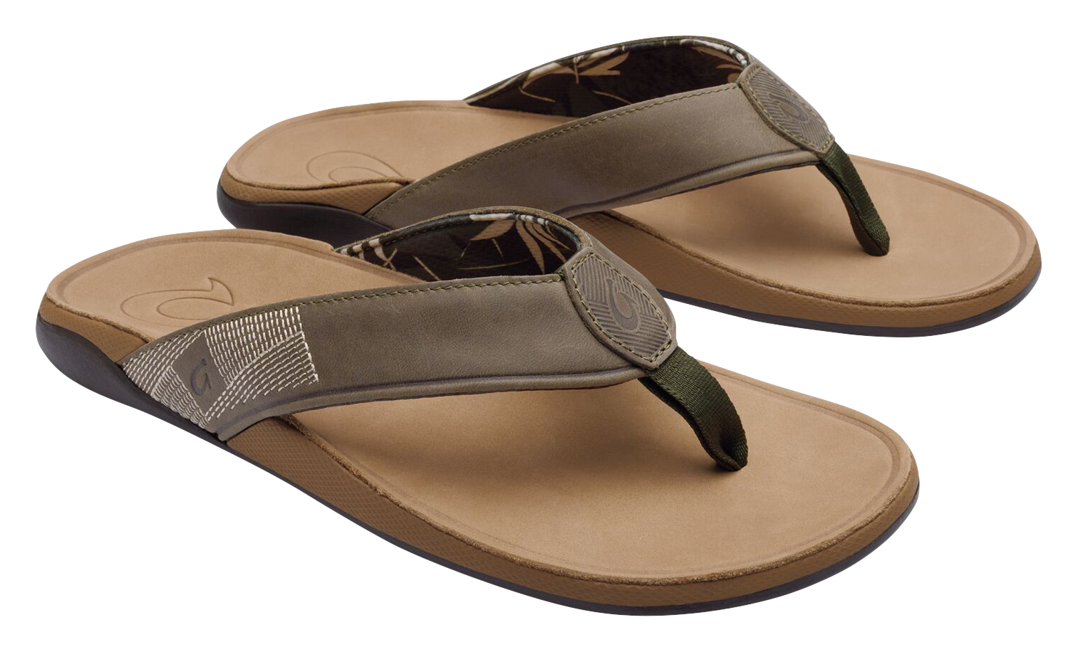 Image of OluKai Tuahine Leather Beach Sandals for Men - Hunter/Golden Sand
