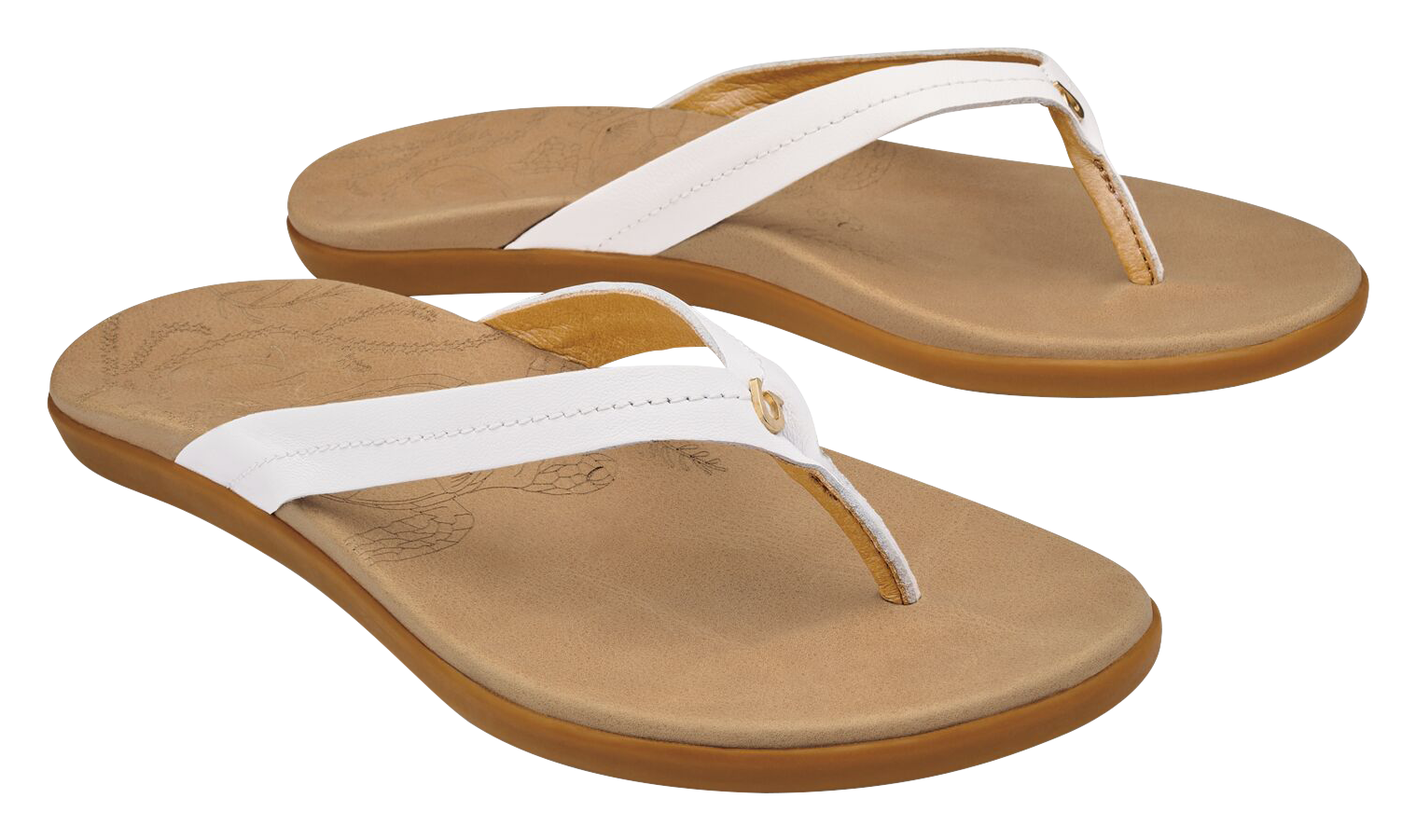 Image of OluKai Honu Flip-Flop Beach Sandals for Women - Bright White/Golden Sand