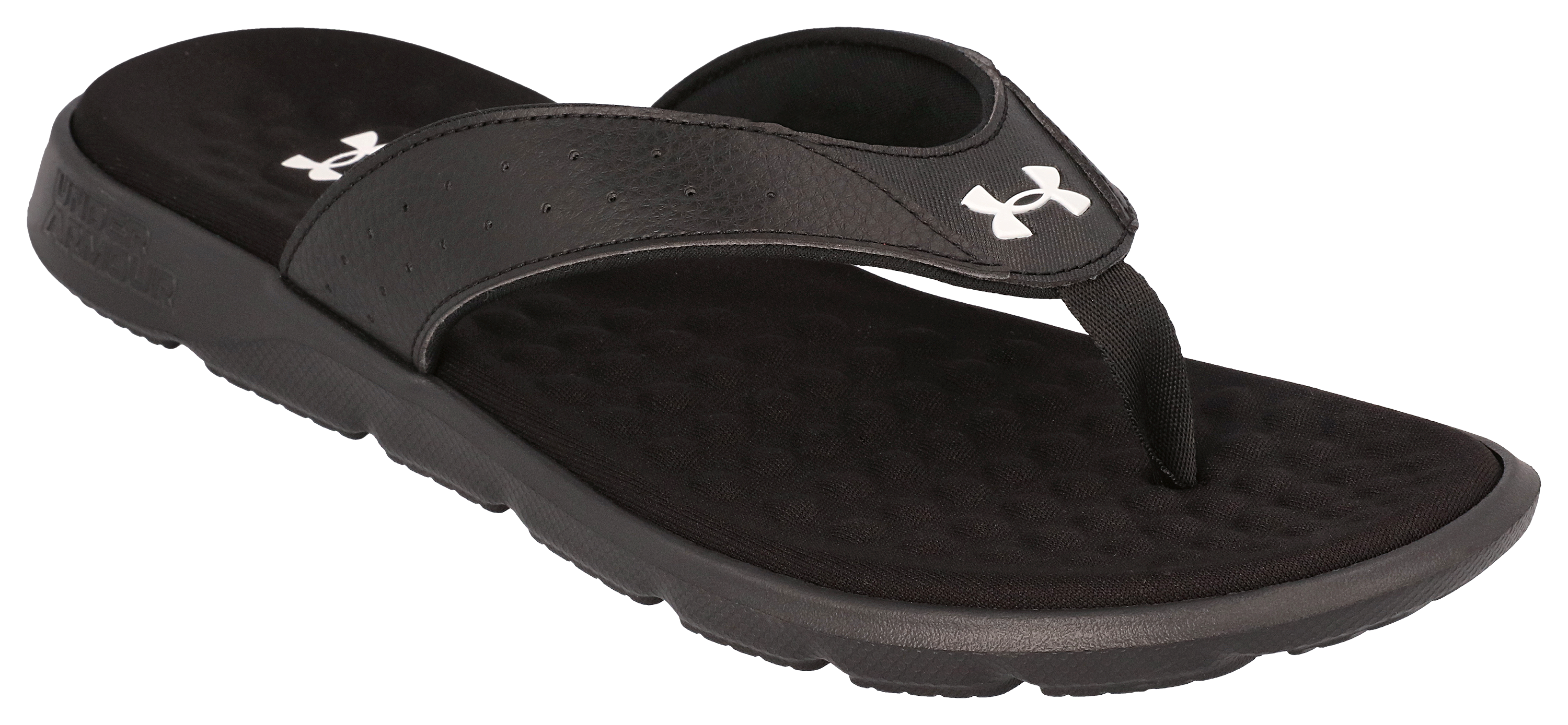 Image of Under Armour Ignite 7 Thong Sandals for Men - Black/Black/White - 7M