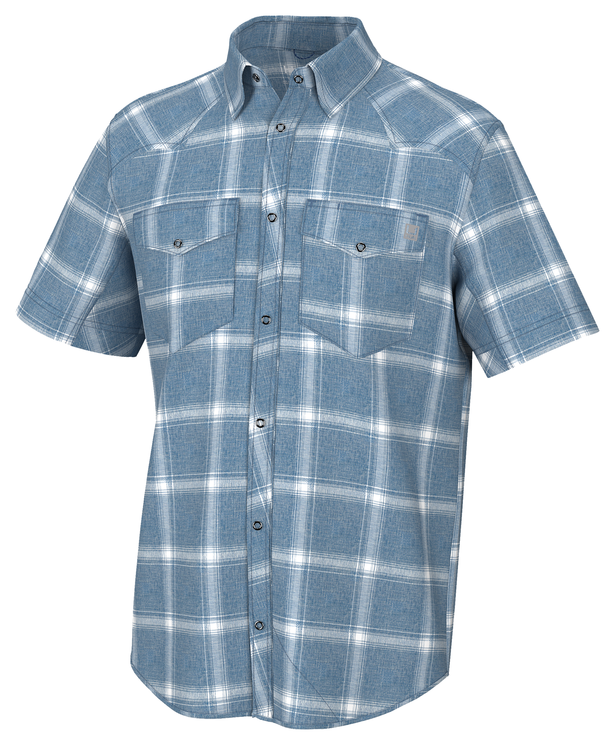 Image of Huk Diamond Back Current Plaid Short-Sleeve Shirt for Men - Quiet Harbor - M