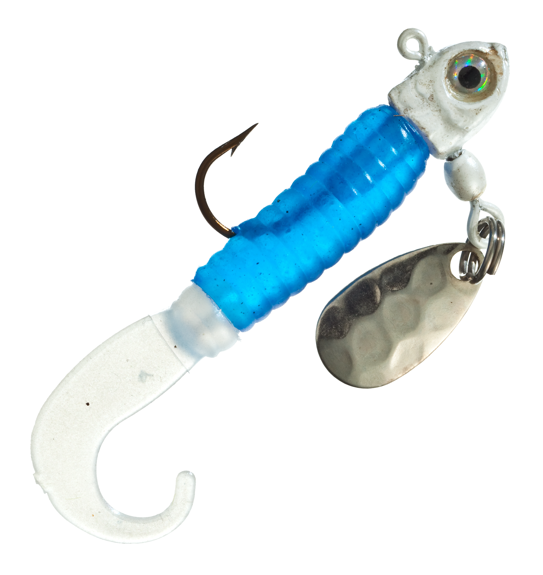 Image of Bass Pro Shops Curltail Stump Jumper Jig 2-Pack - White/Blue/Pearl - 1/16 oz.