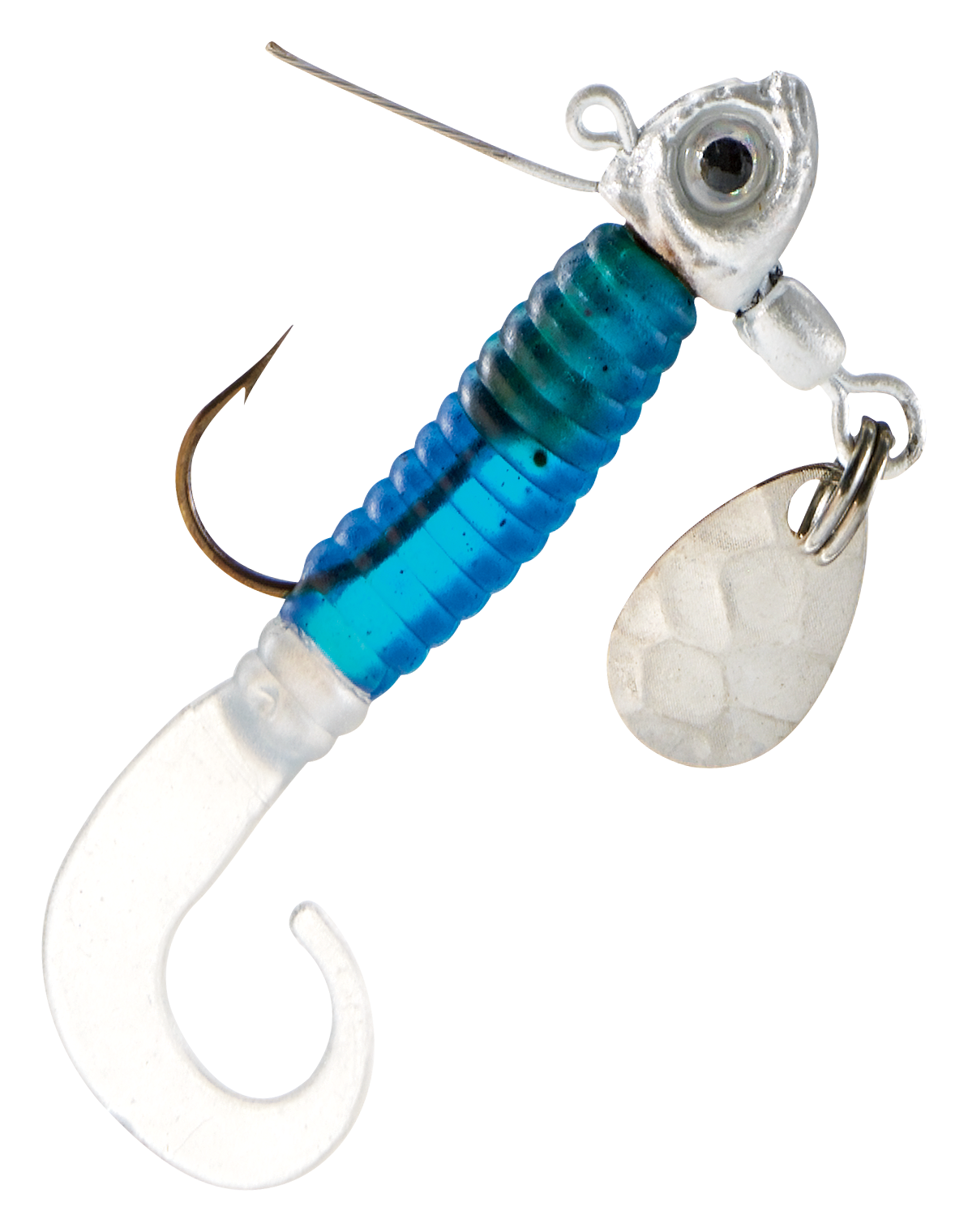 Image of Bass Pro Shops Weedless Curltail Stump Jumper Jig 2-Pack - White/Blue/Pearl - 1/16 oz.