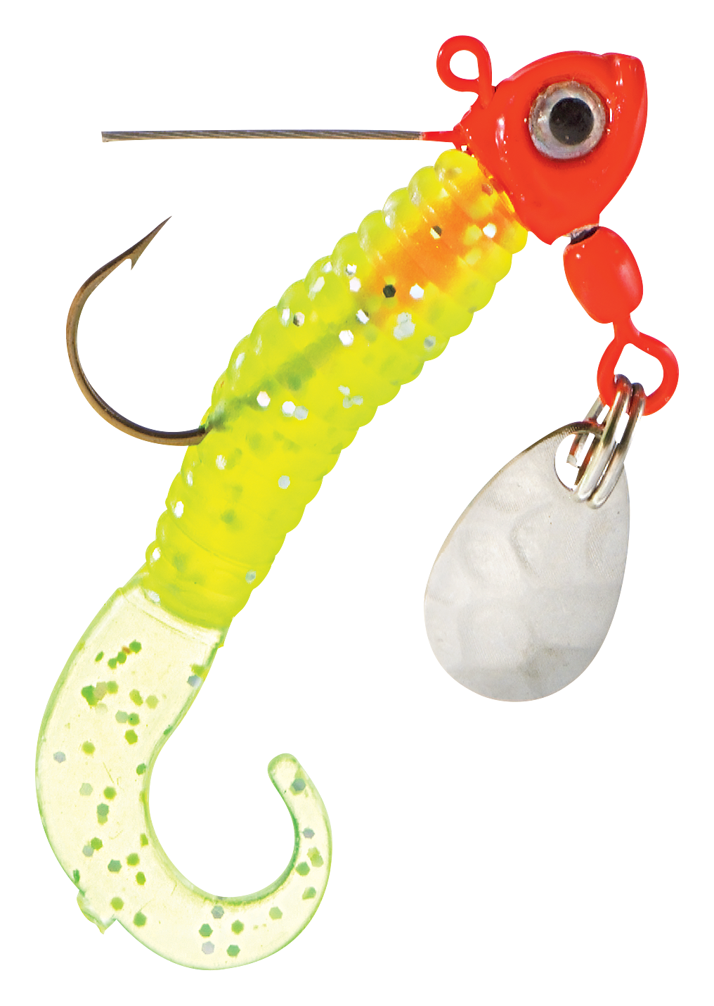 Image of Bass Pro Shops Weedless Curltail Stump Jumper Jig 2-Pack - Fluorescent Red/Chartreuse - 1/16 oz.