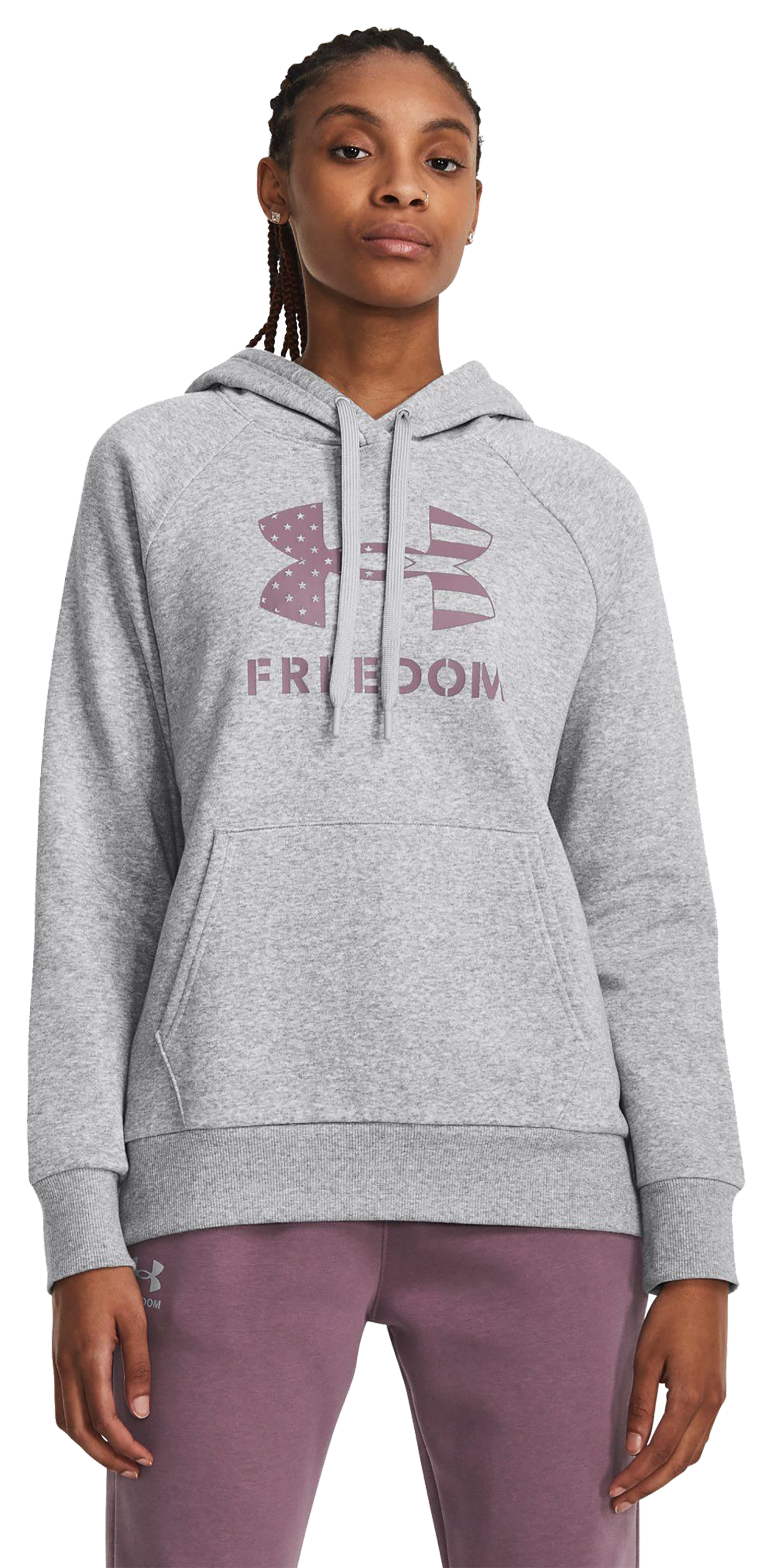 Under Armour Freedom Logo Rival Long-Sleeve Hoodie for Ladies - Mod Gray/Misty Purple - XS