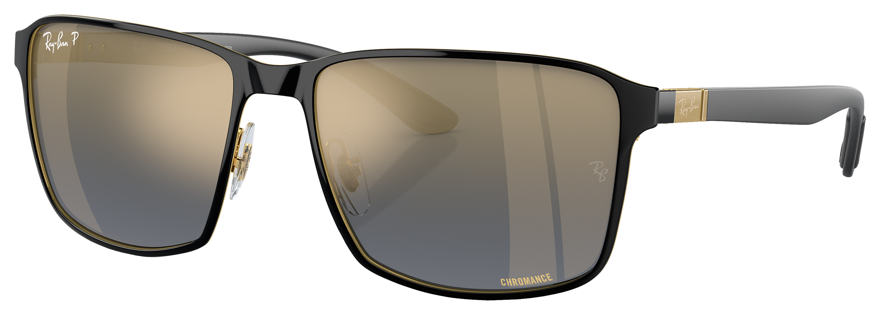 Image of Ray-Ban RB3721CH Chromance Mirror Polarized Sunglasses - Black on Gold/Blue/Gold Chromance Mirror