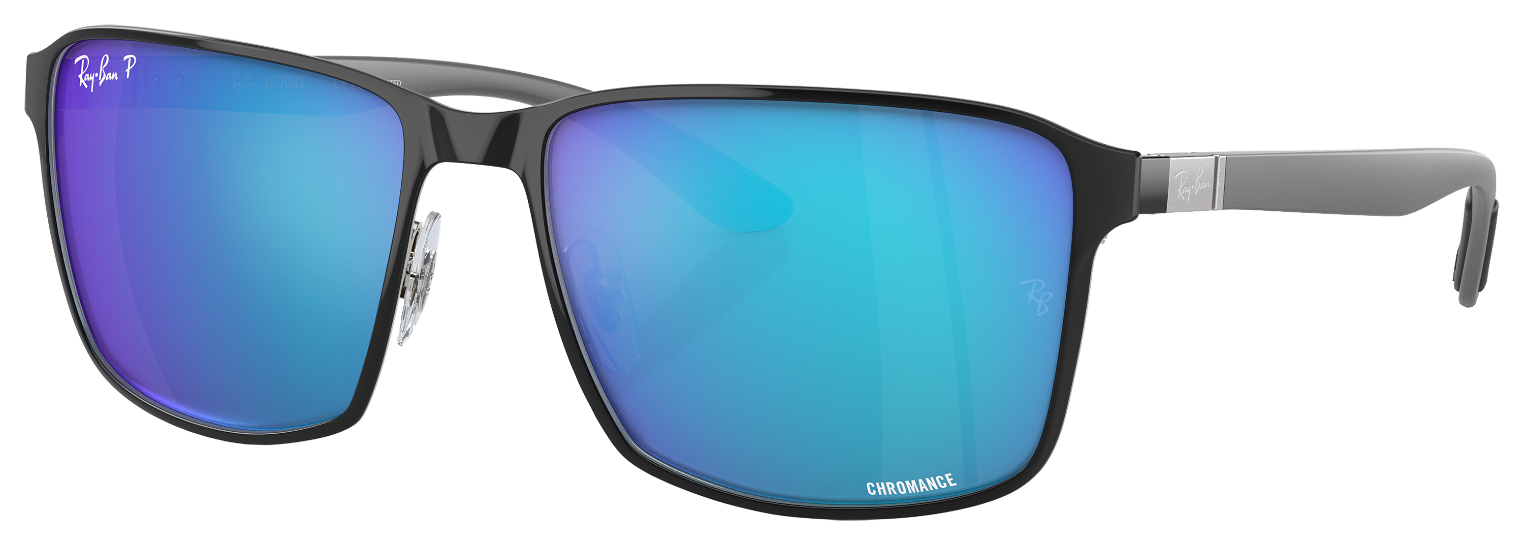 Image of Ray-Ban RB3721CH Chromance Mirror Polarized Sunglasses - Black on Silver/Blue Chromance Mirror