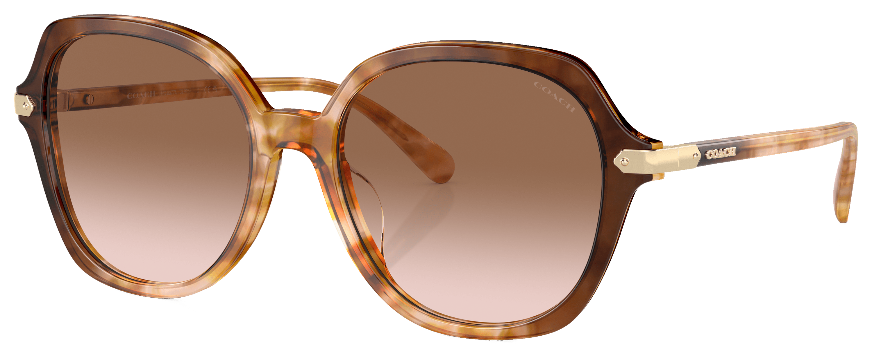 Image of Coach HC8377U Sunglasses for Ladies - Caramel Snow Tortoise Gradient/Brown/Pink Gradient - XX-Large