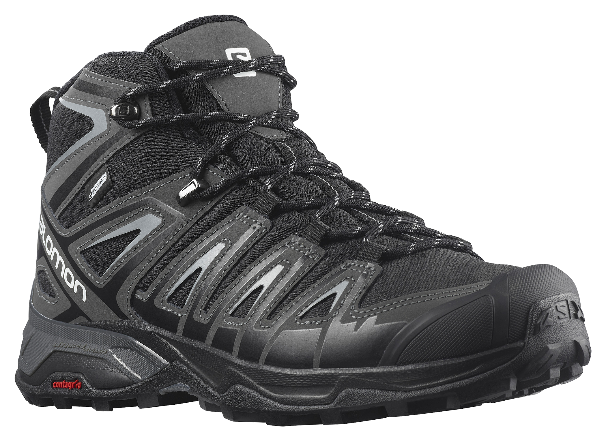 Image of Salomon X Ultra Pioneer Mid Waterproof Hiking Shoes for Men - Black/Magnet/Monument - 10M
