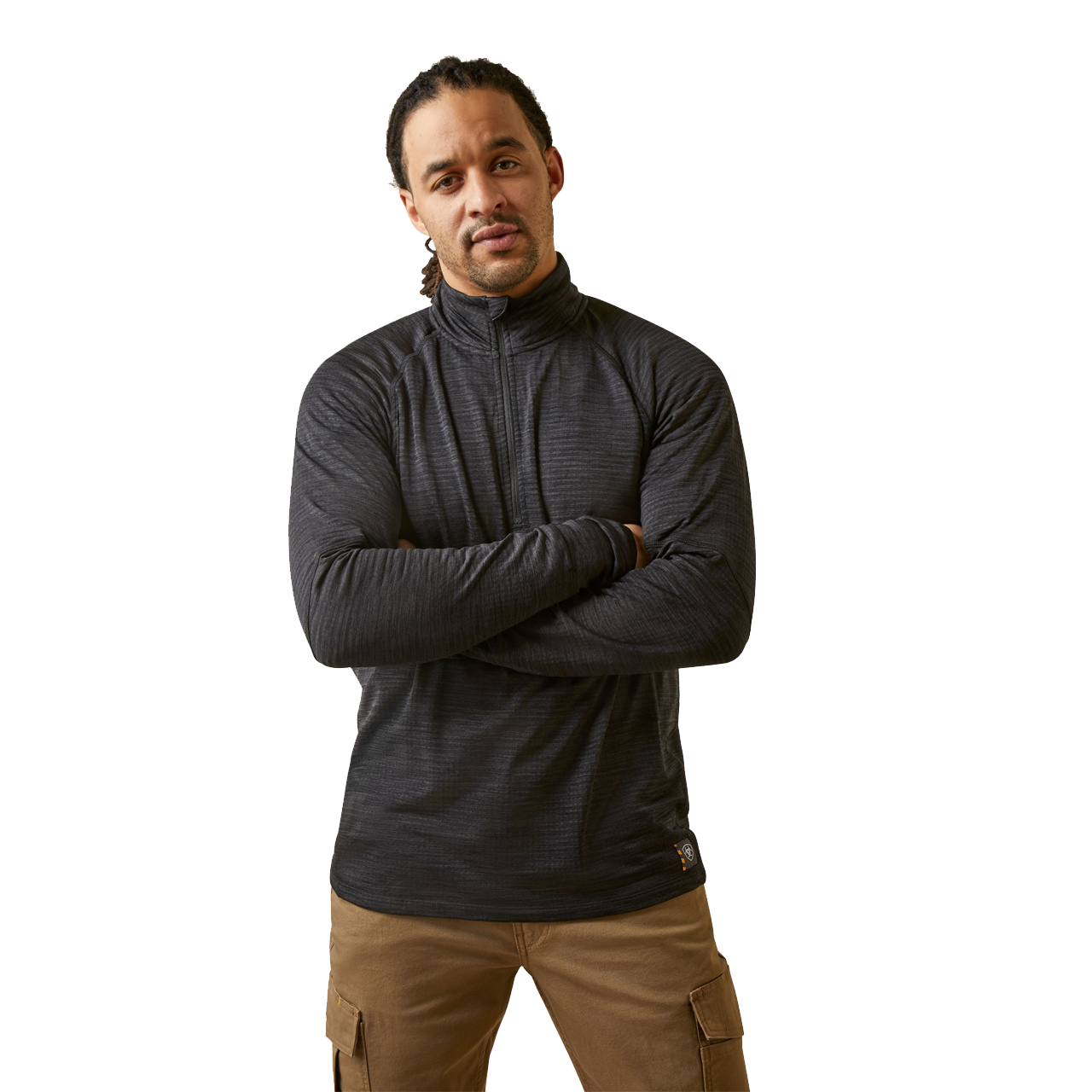Image of Ariat Rebar Gridwork Base-Layer Quarter-Zip Long-Sleeve Shirt for Men with DuraStretch - Black - M