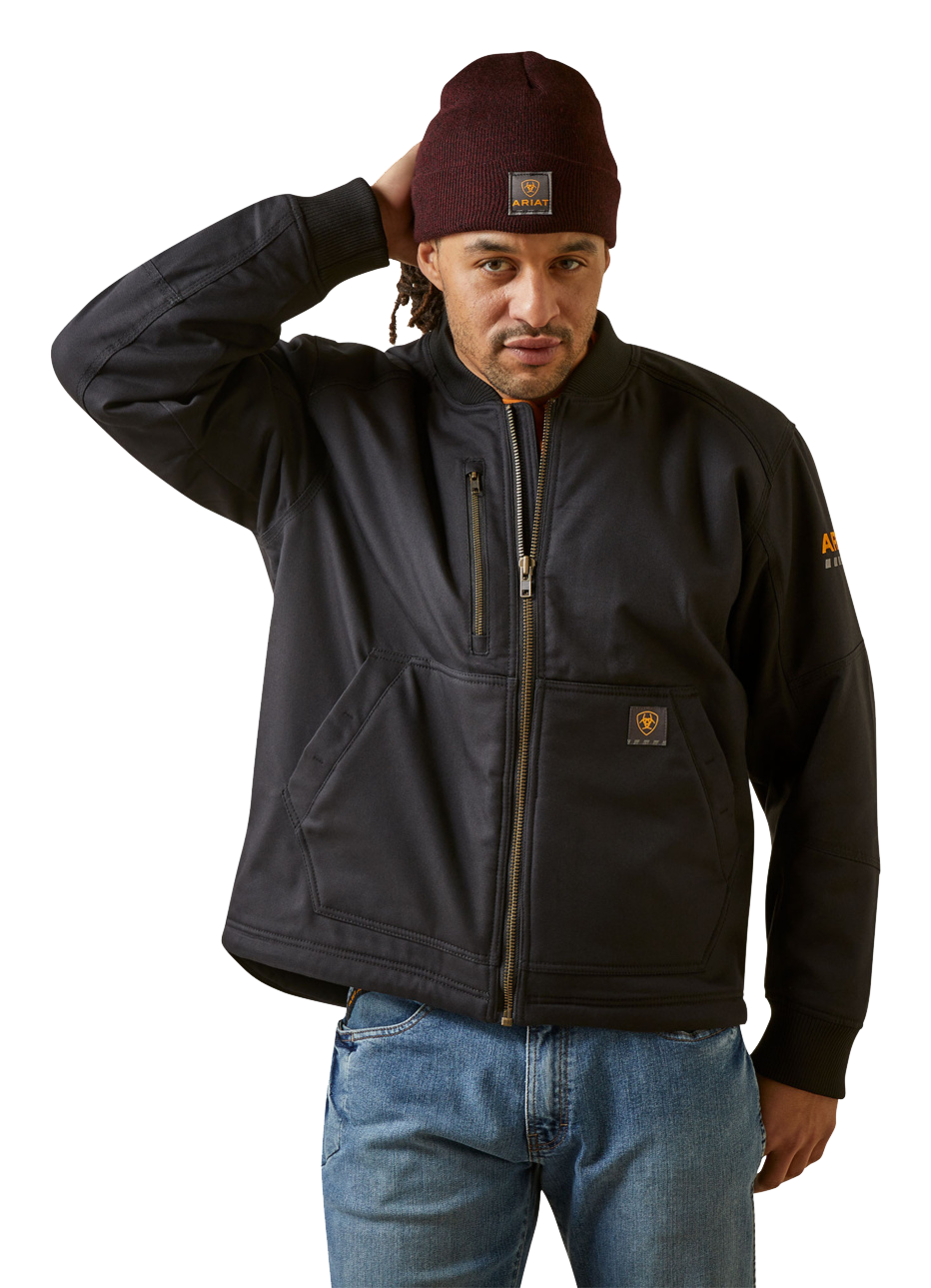 Image of Ariat Rebar Stretch Canvas Bomber Jacket for Men - Black - XLT
