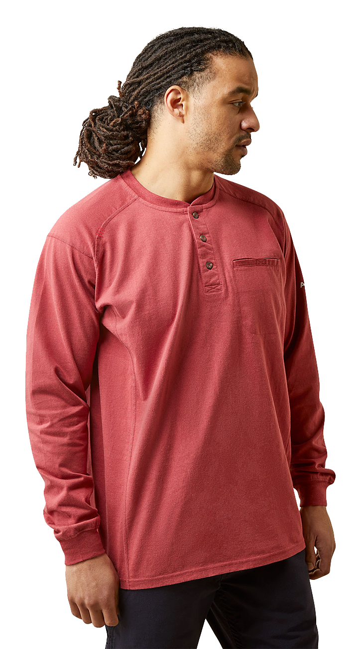 Image of Ariat FR Air Long-Sleeve Henley for Men - Brick Red - L