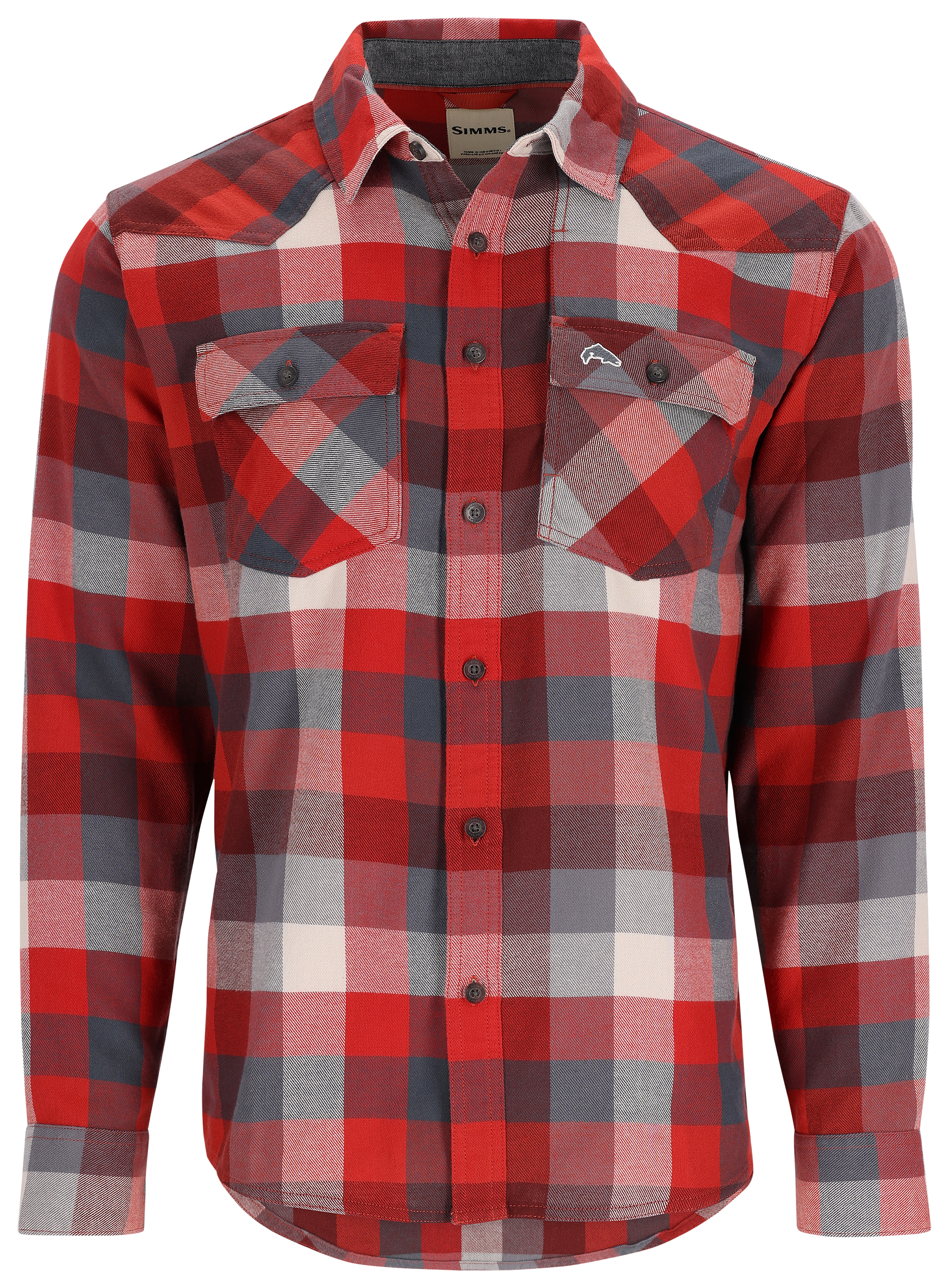 Simms Santee Flannel Long-Sleeve Shirt for Men - Auburn Red/Slate Buffalo Check - S