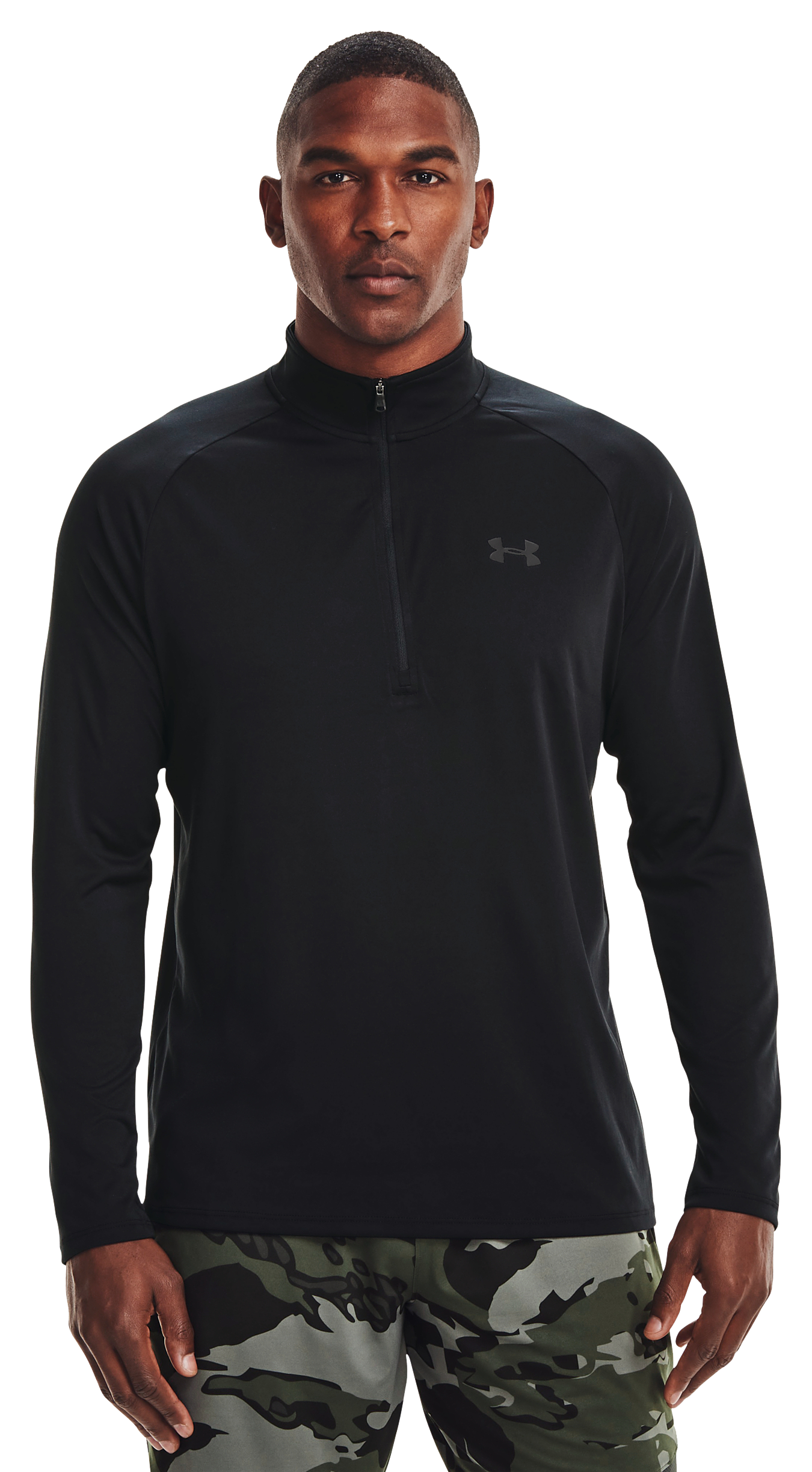 Image of Under Armour UA Tech Half-Zip Long-Sleeve Shirt for Men - Black/Black - 4XLT