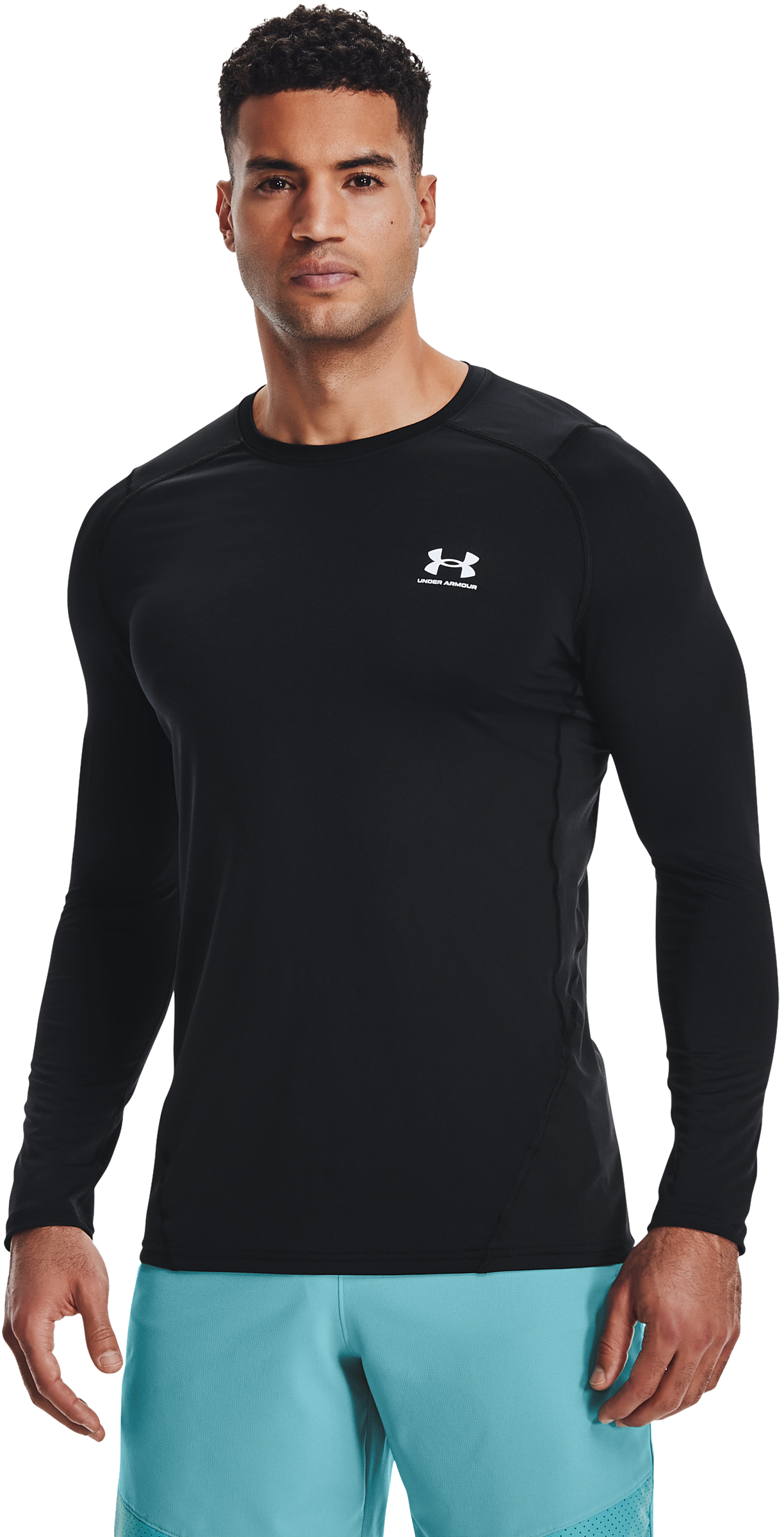 Image of Under Armour HeatGear Fitted Long-Sleeve Shirt for Men - Black/White - 3XLT