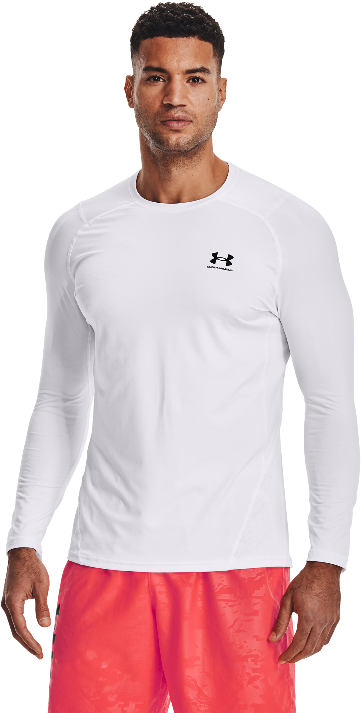 Image of Under Armour HeatGear Fitted Long-Sleeve Shirt for Men - White/Black - 3XLT