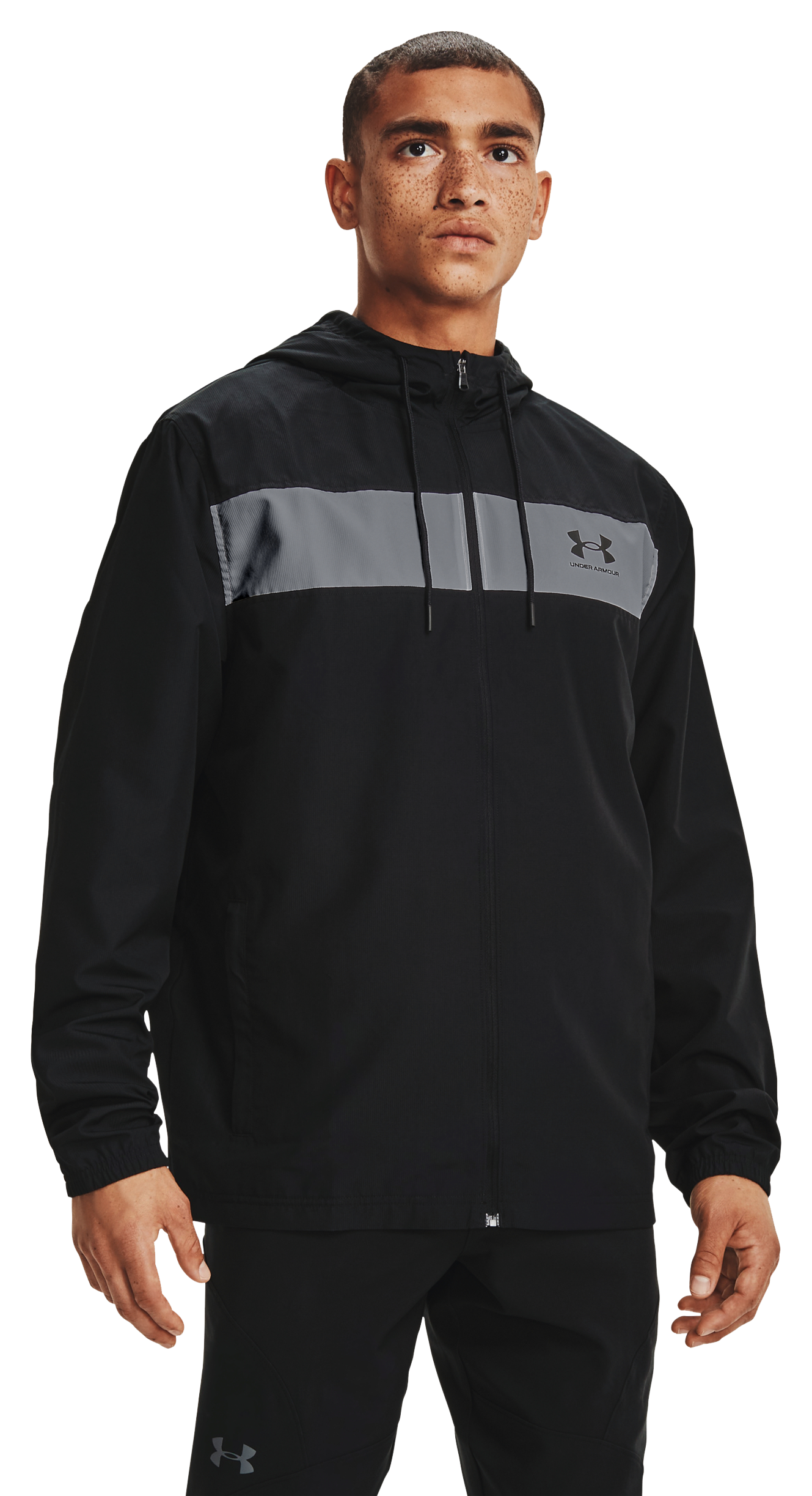 Image of Under Armour Sportstyle Windbreaker for Men - Black/Black - XLT