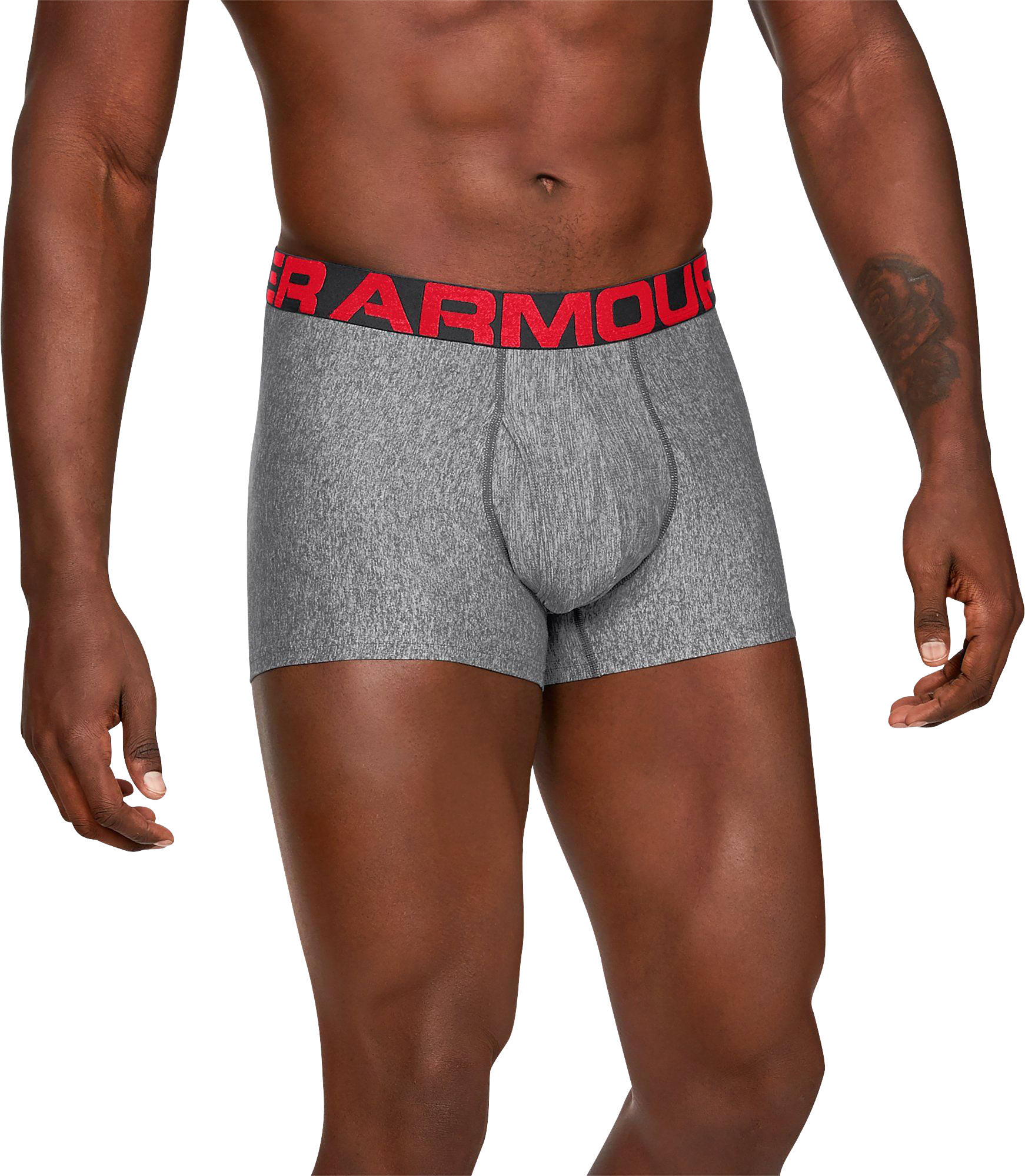 Image of "Under Armour Tech 3"" Boxerjock for Men - Jet Gray Heather/Red - XL"