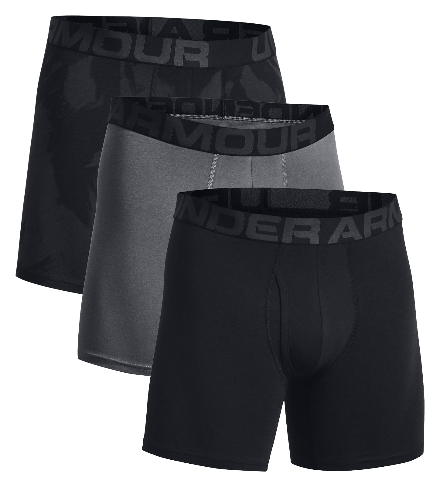 Under Armour Charged Cotton 6"" Patterned Boxerjock for Men - Black/Pitch Gray/Jet Gray - S