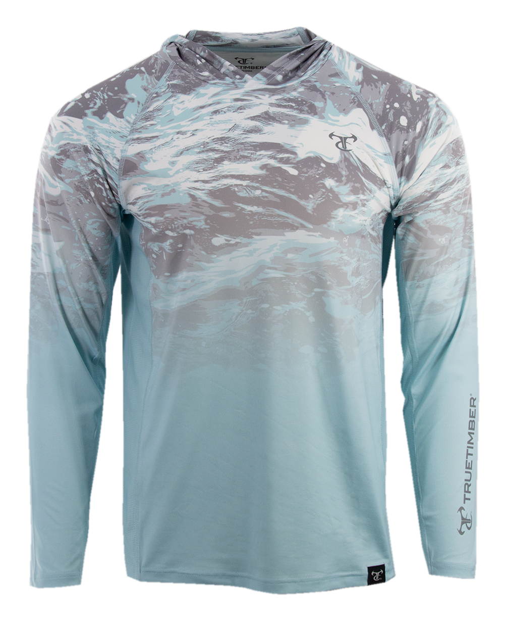 Image of TrueTimber Osprey Gradient Long-Sleeve Hoodie for Men - Kenai Aqua/Sky Blue - M