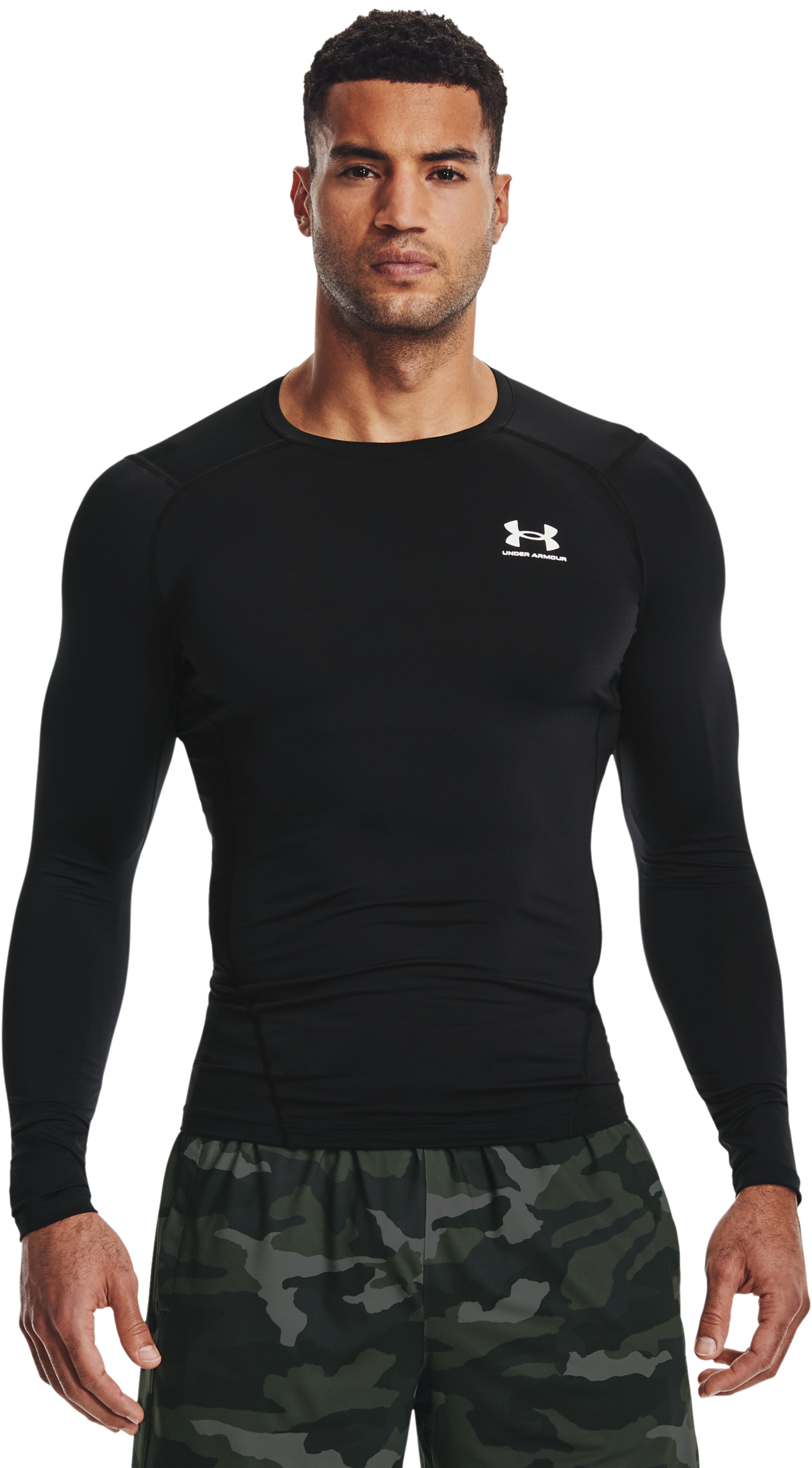 Image of Under Armour HeatGear Long-Sleeve Shirt for Men - Black/White - 3XLT