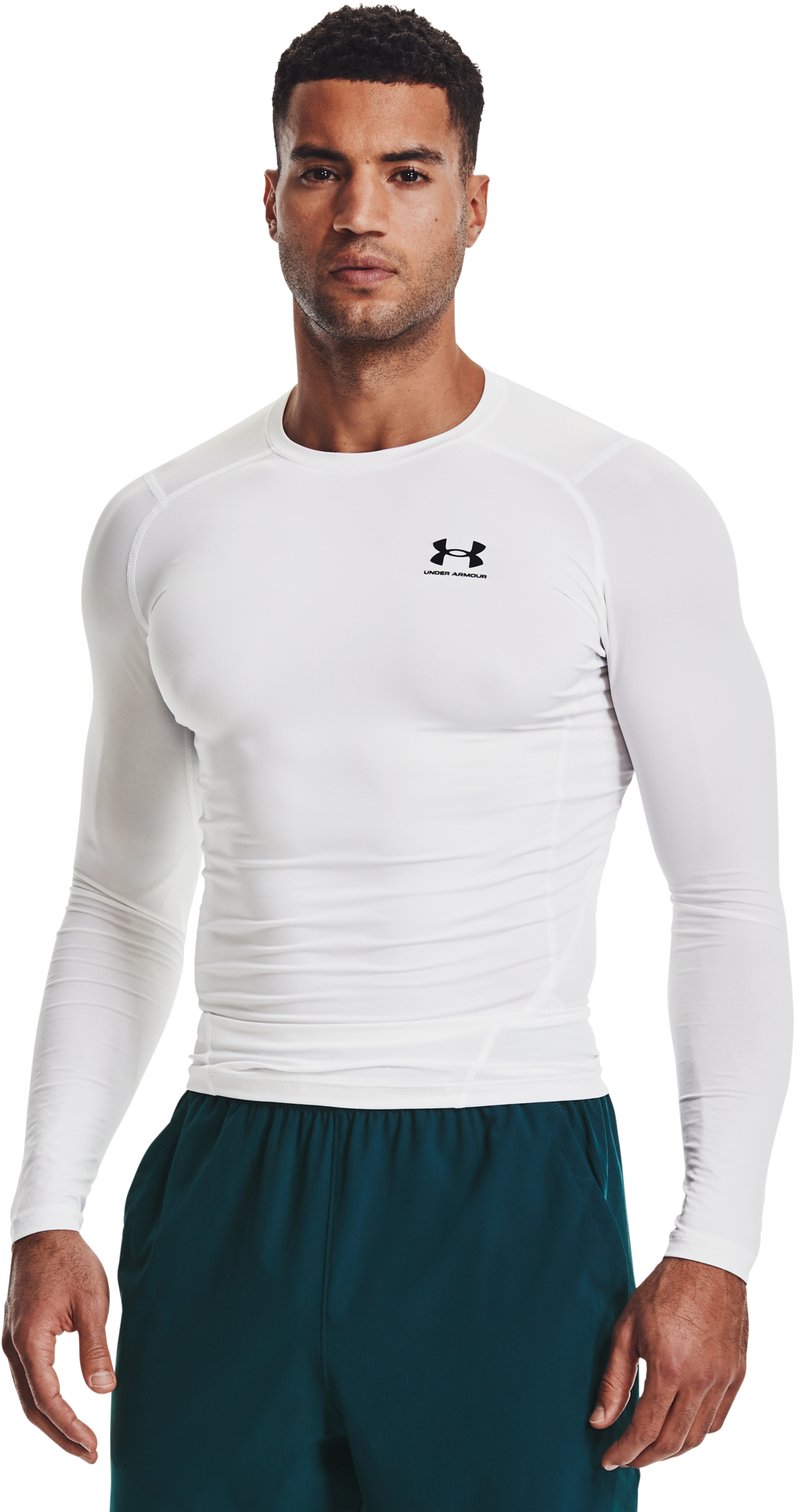 Image of Under Armour HeatGear Long-Sleeve Shirt for Men - White/Black - 3XLT