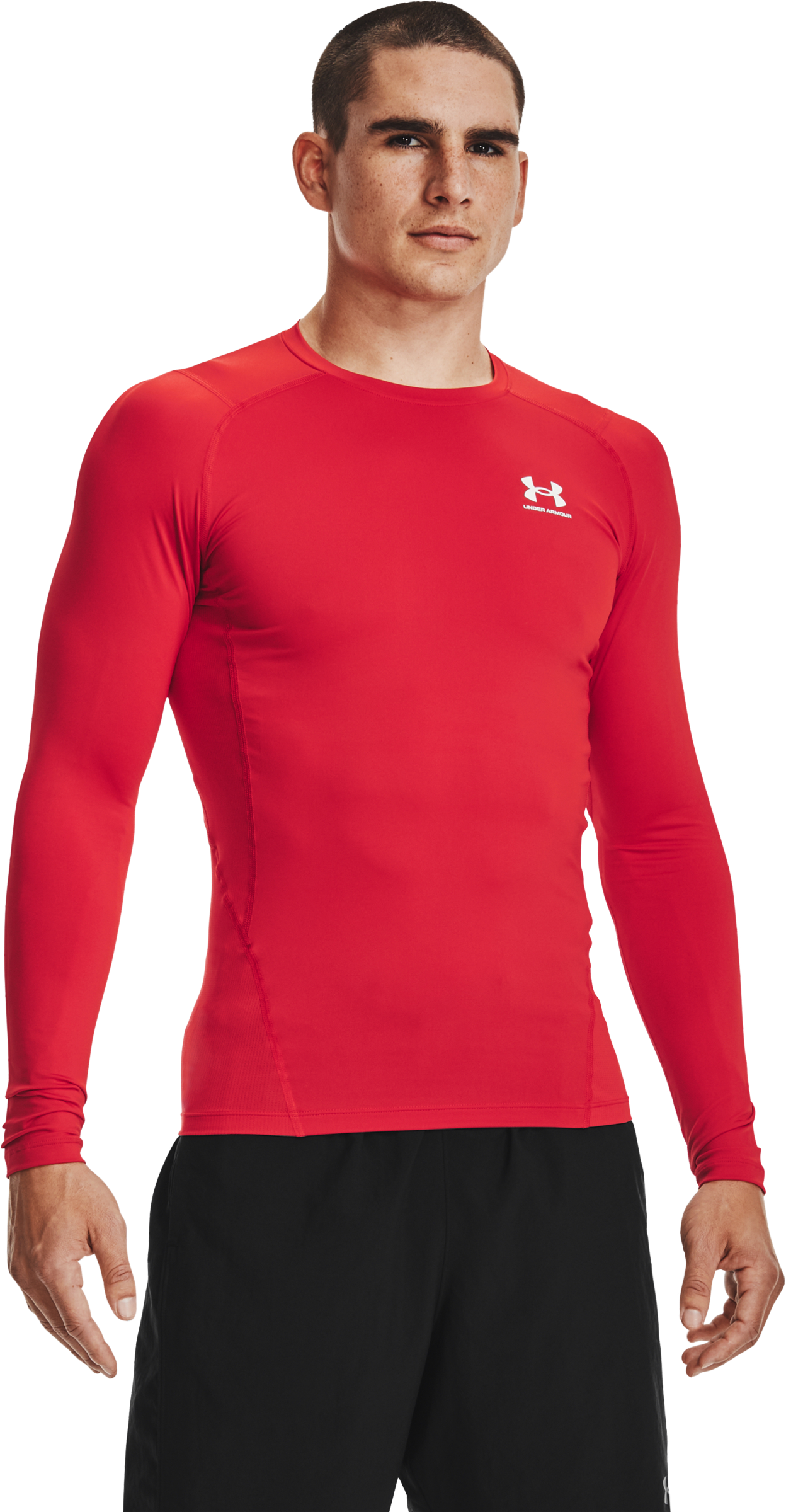 Image of Under Armour HeatGear Compression Long-Sleeve Shirt - Red/White - 3XL