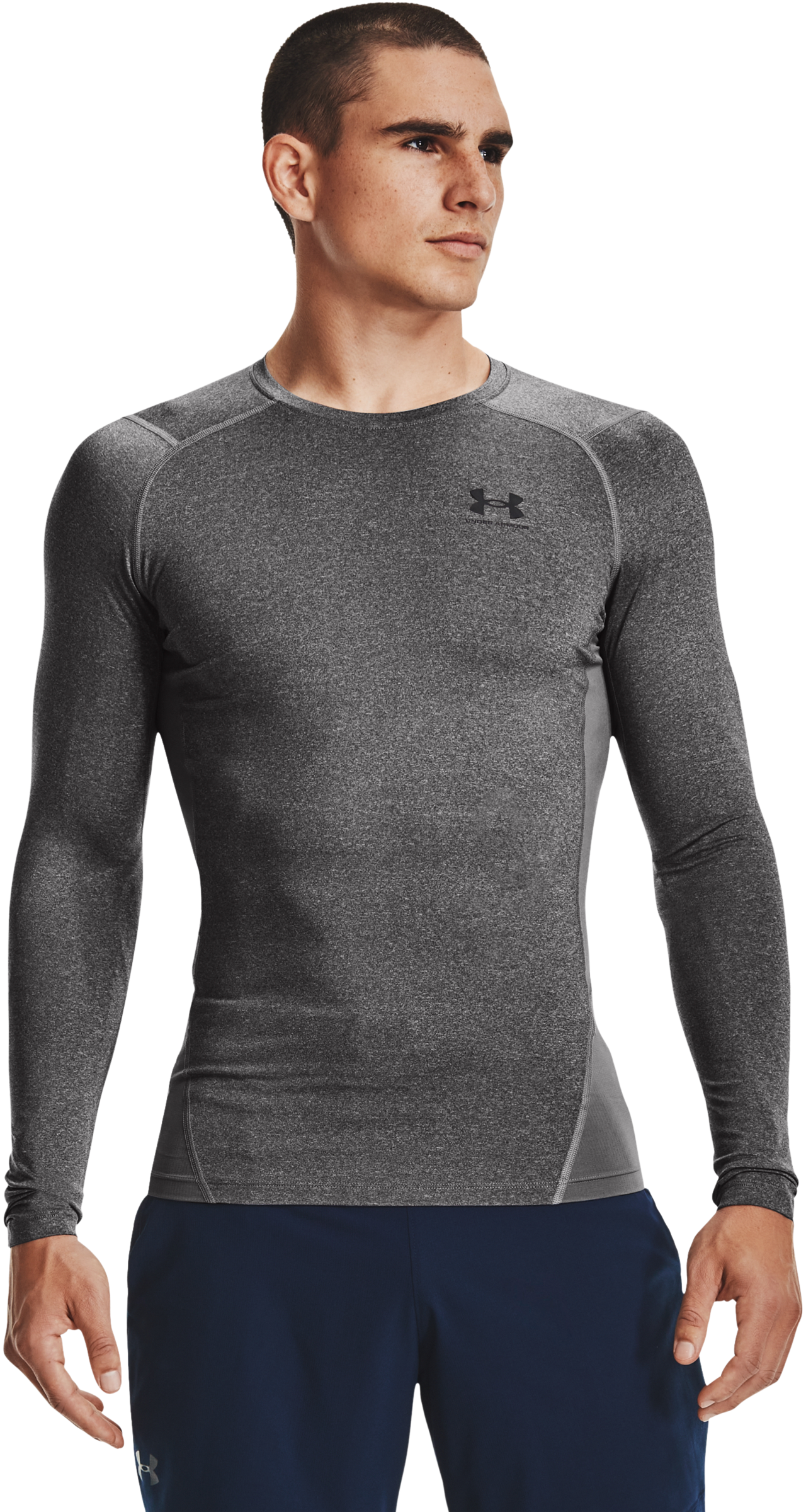 Image of Under Armour HeatGear Long-Sleeve Shirt for Men - Carbon Heather/Black - ST