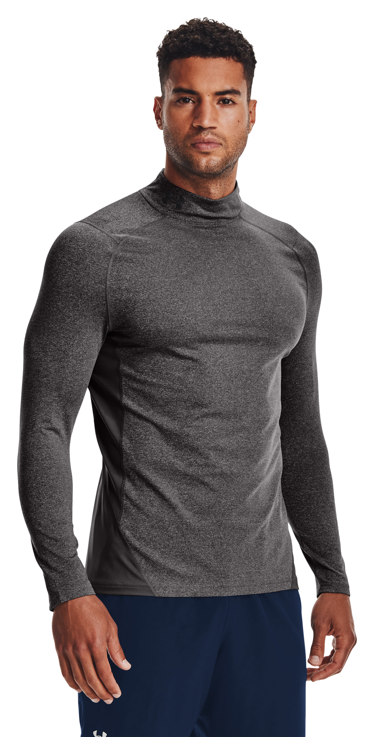 Image of Under Armour ColdGear Fitted Long-Sleeve Mock for Men - Charcoal Light Heather/Black - 3XL