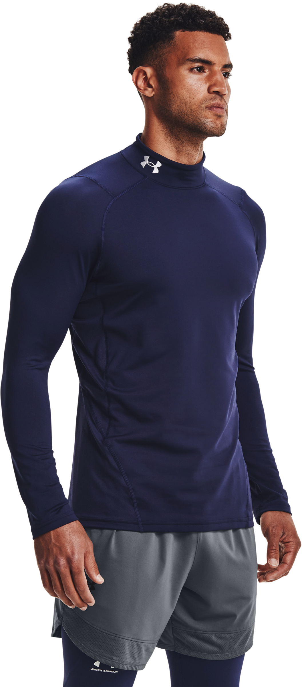 Image of Under Armour ColdGear Fitted Long-Sleeve Mock - Midnight Navy/White