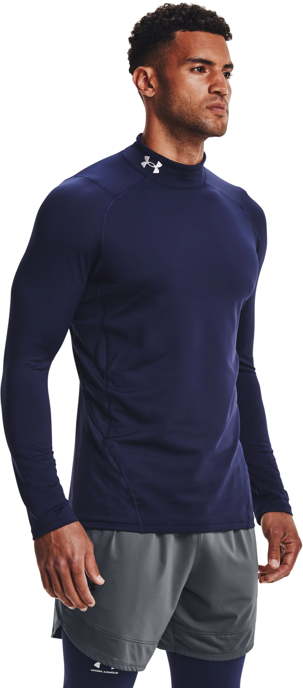 Under Armour ColdGear Fitted Long-Sleeve Mock for Men - Midnight Navy/White - LT