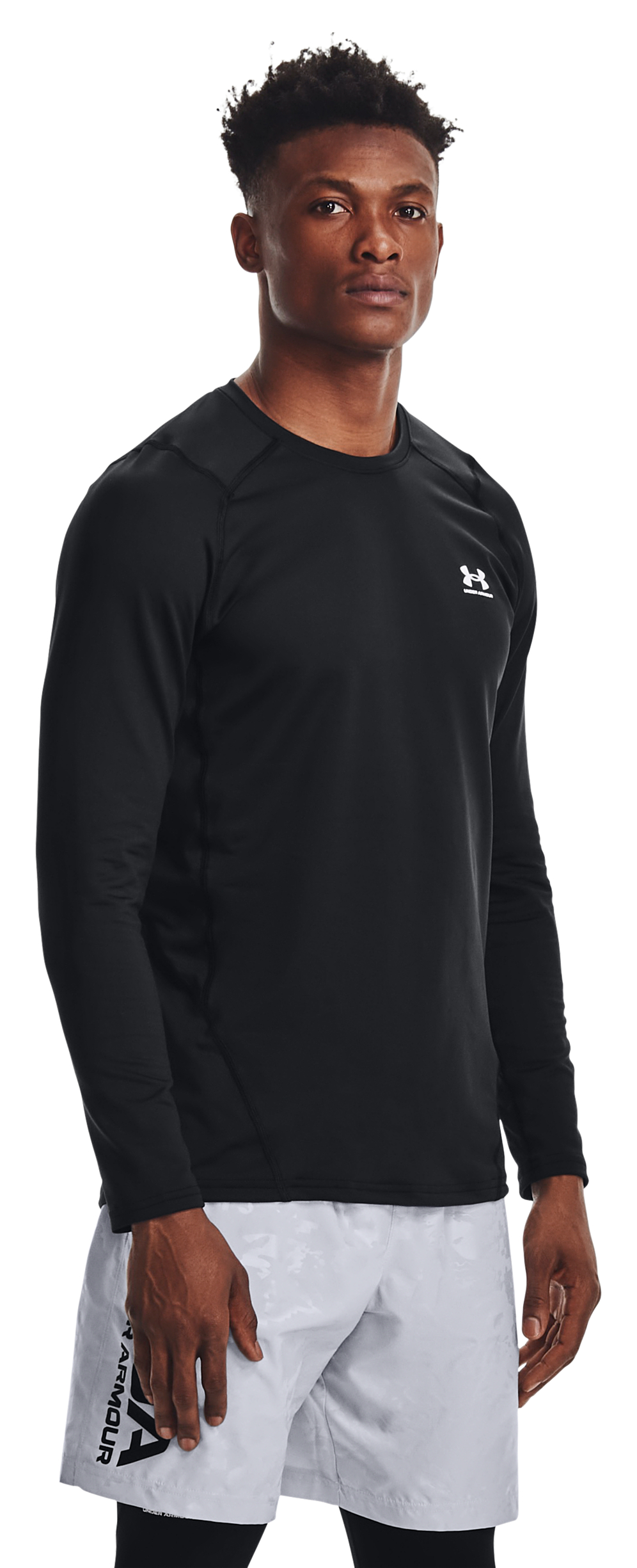 Image of Under Armour ColdGear Fitted Long-Sleeve Crew for Men - Black/White - 3XL